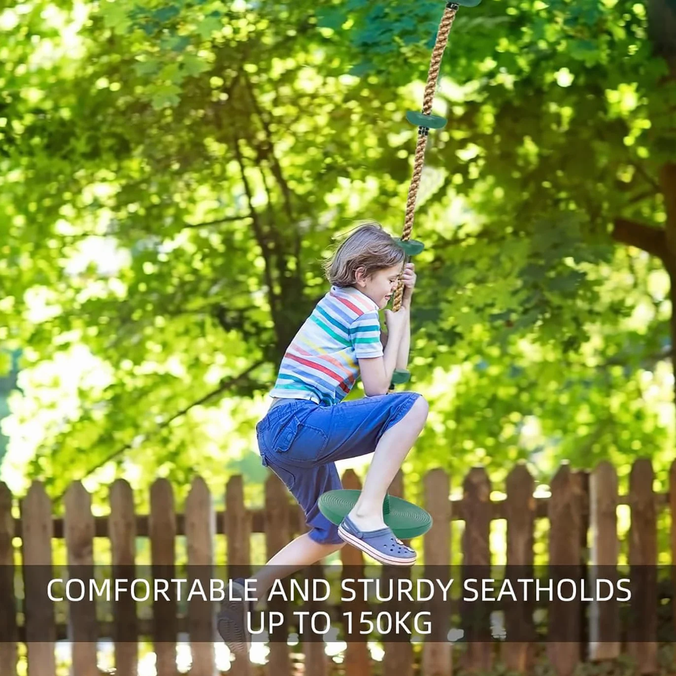 Altalena con Corda da Arrampicata, Altalena per Bambini da Esterno con Sedile Regolabile, Lunghezza della Corda Regolabile, Portata fino a 200 kg per Giardino, Parco, Parco Giochi (Verde)