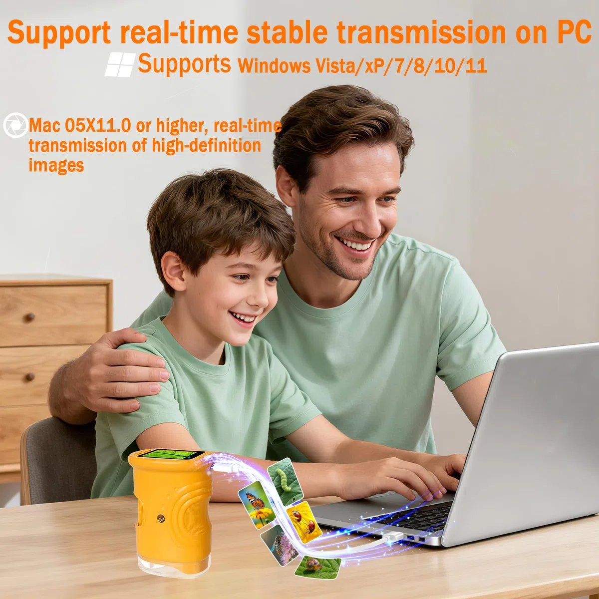 LURICO Microscopio Digitale Bambini Portatile con Schermo HD 1080P, 200-1000x Ingrandimento, Batteria Ricaricabile - Regalo STEM per Esplorazione all’Aperto e Aula, Bambini 4-12 (giallo)