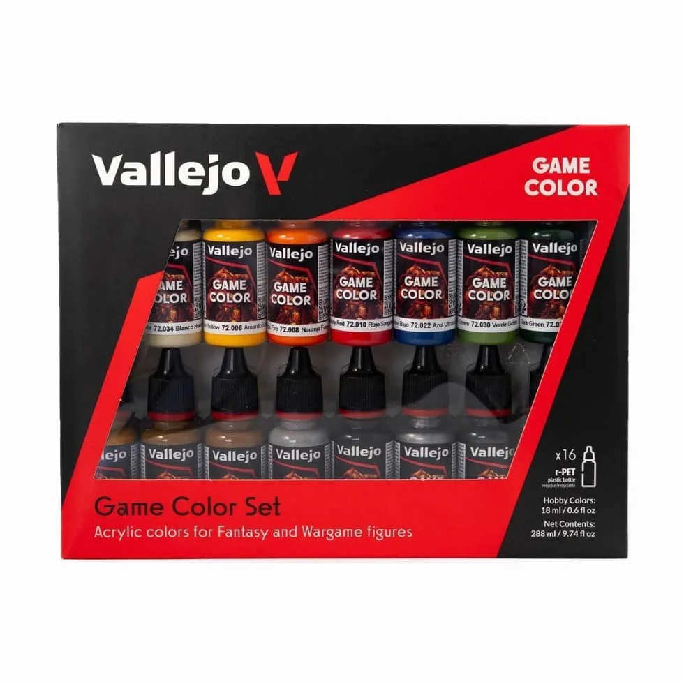 Vallejo Set di Pittura Acrilica Game Color 16 Colori Opachi e Metalizzati 18 ml Kit Iniziazione Figurine Wargame