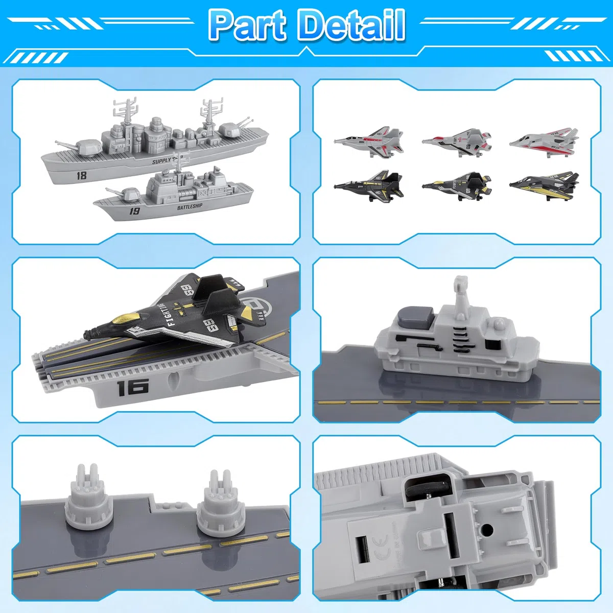 deAO unità di Difesa Militare Gioco Portaerei con Funzione di Espulsione, Veicoli Aerei e Marittimi Inclusi Set da 9 Pezzi Collezione di Forze Armate per Bambini