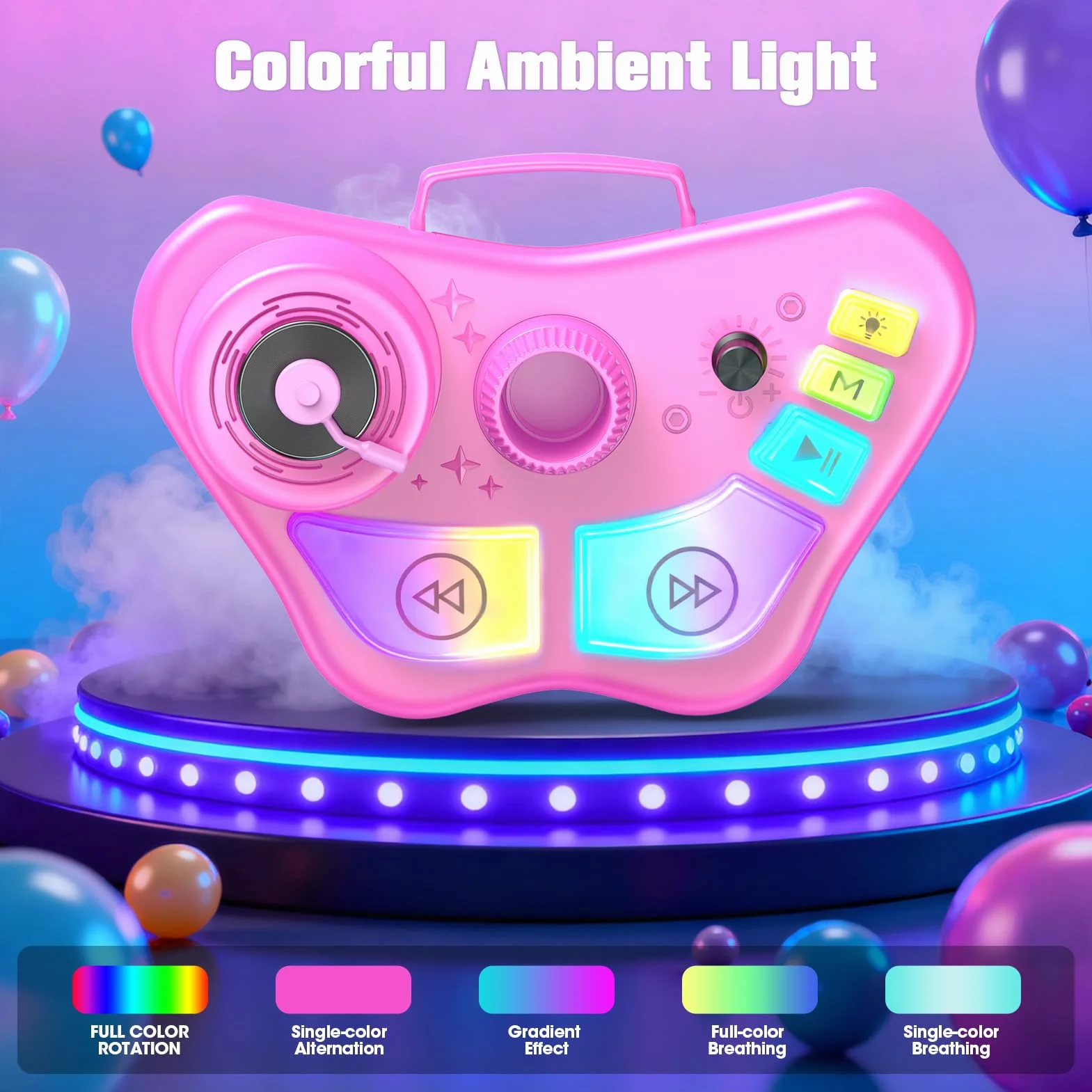 Microfono Giocattolo Musicale con Luci LED Altoparlante Bluetooth Supporto Regolabile 47-108 cm Rosa