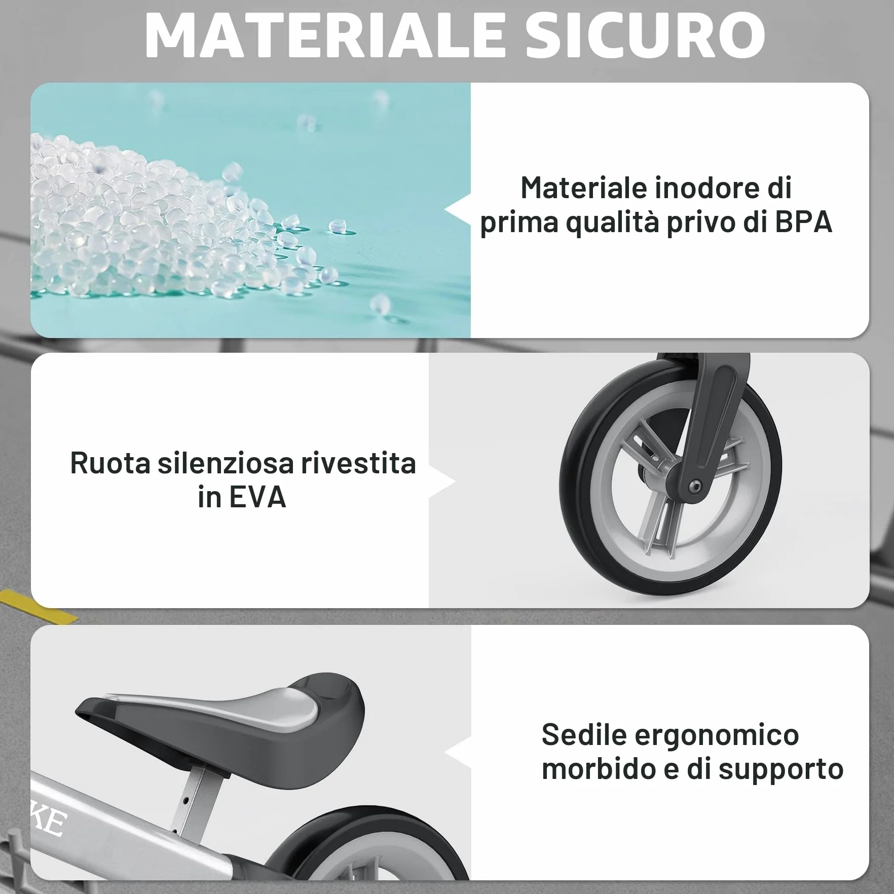 MHCYLION Bicicletta Bambini Senza Pedali per 1,5-4 Anni Fino a 25 Kg, volante e sellino Regolabili in Altezza, Bloccasterzo, Giocattoli Regali per Bambini Bicicletta Equilibrio Bambino,Argento