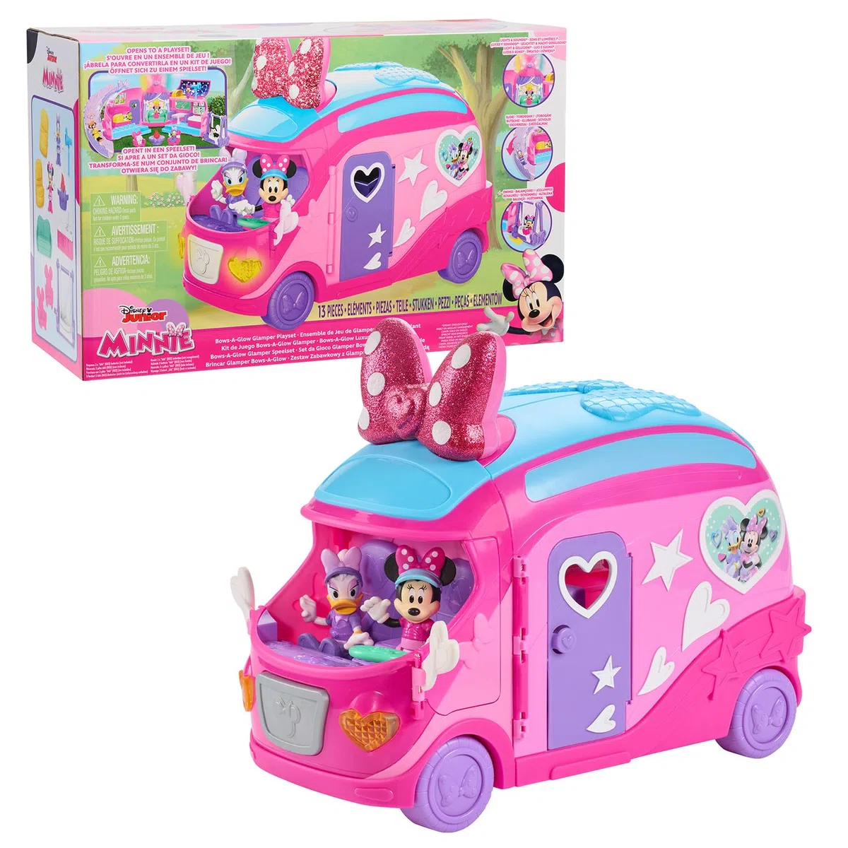 Minnie Set di gioco Glamper di Minni Bows-A-Glow Disney Junior e personaggi con 13 pezzi, giochi per bambini dai 3 anni in su, Esclusiva Amazon di Just Play