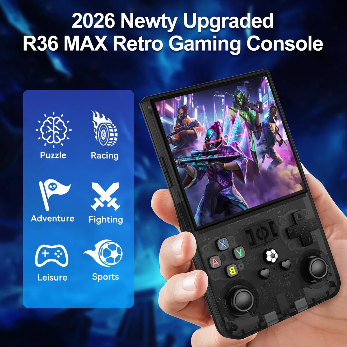 Console di gioco portatile retrò R36MAX, console di gioco retrò con schermo IPS da 4,0", oltre 30 emulatori tradizionali, oltre 22.000 giochi classici, scheda SD 128 GB, batteria da 4000 mAh - Nero