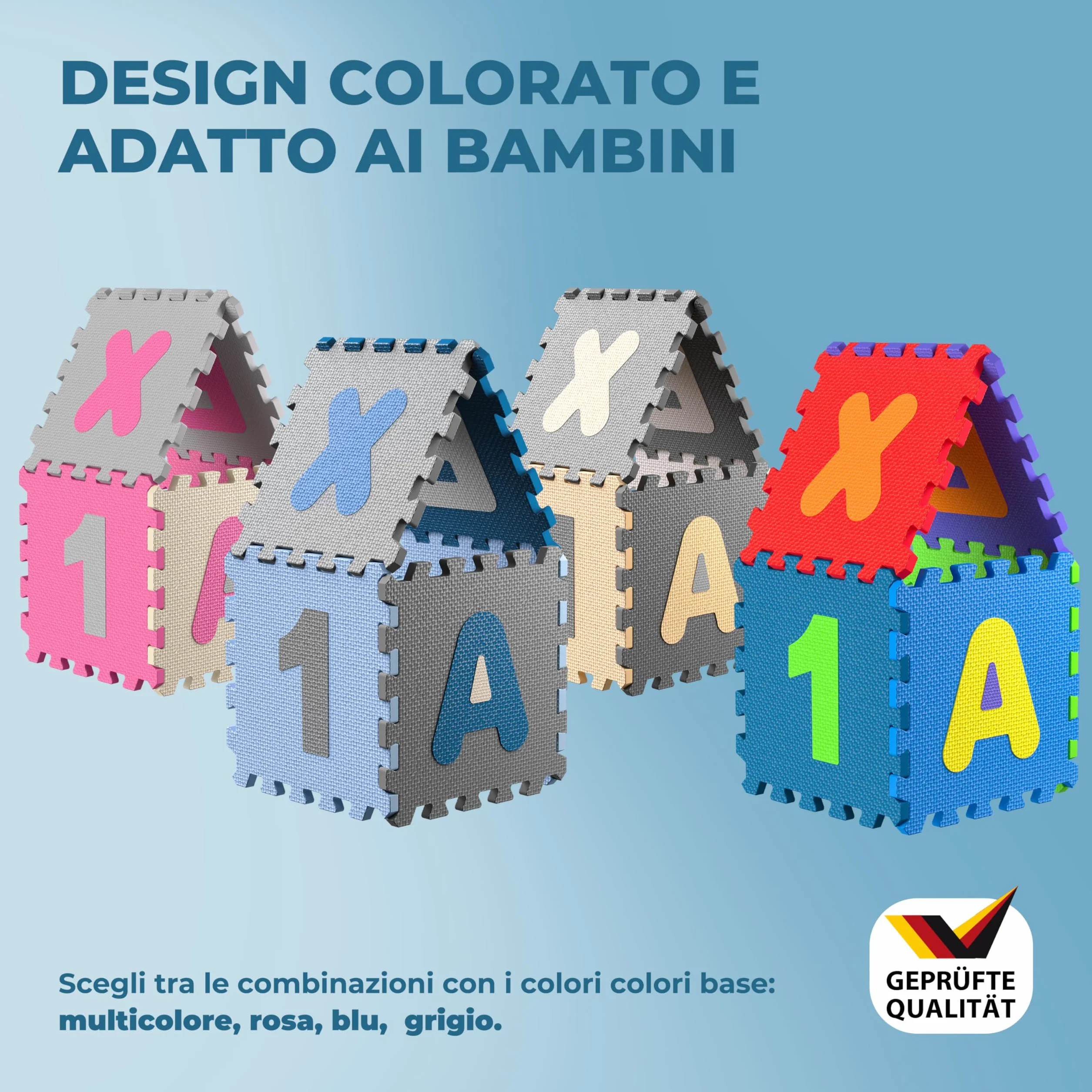 Spielwerk® Tappeto Puzzle XXL 86 Pz per Bambini 3,3m² Tappetino per Gattonare Lettere Numeri Apprendimento Gommapiuma