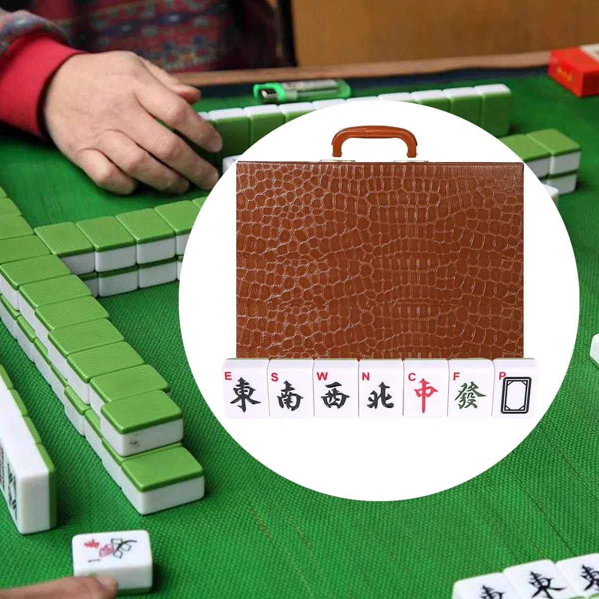 Set Mahjong da gioco cinese con custodia da viaggio 144+2 piastrelle 1,5" numeri arabi dadi indicatore vento