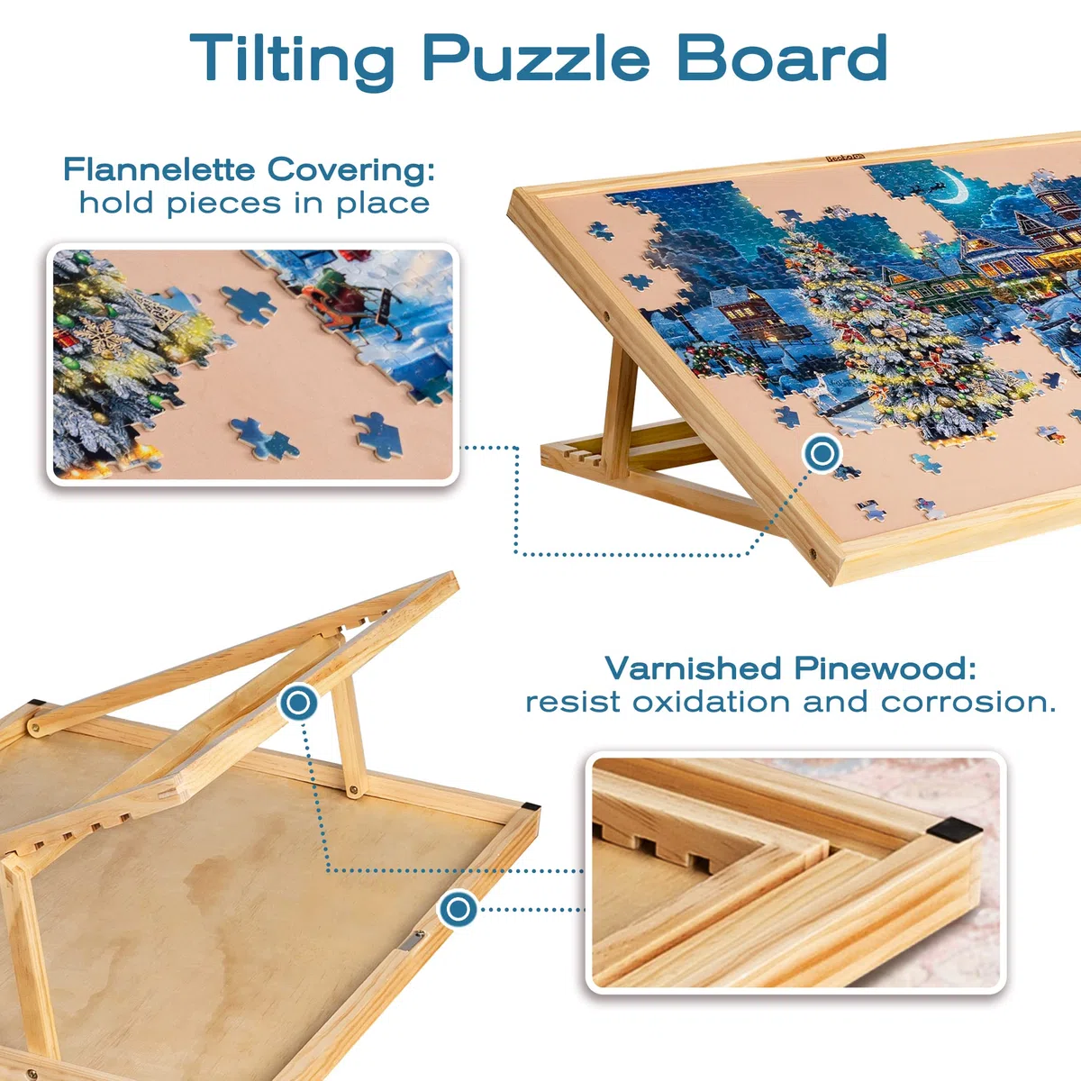 Becko US Tavola di puzzle regolabile in legno con una copertura puzzle cavalletto per puzzle fino a 1000 pezzi