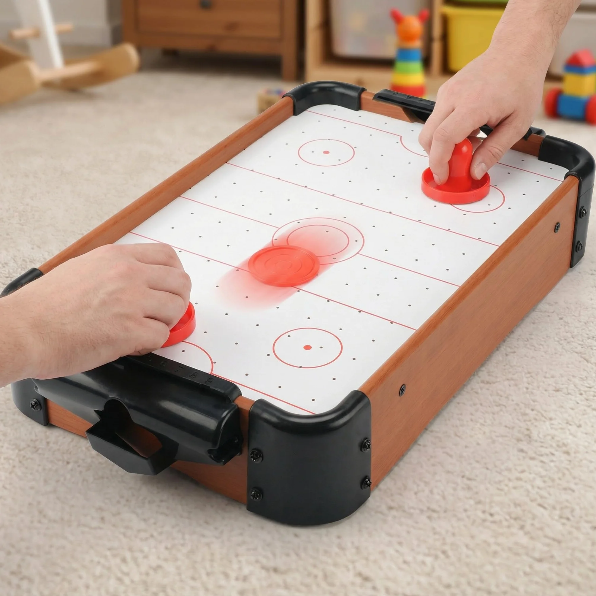 Mini Air Hockey da Tavolo in Legno MDF - Gioco Hockey ad Aria Portatile con Ventola Potente e Accessori