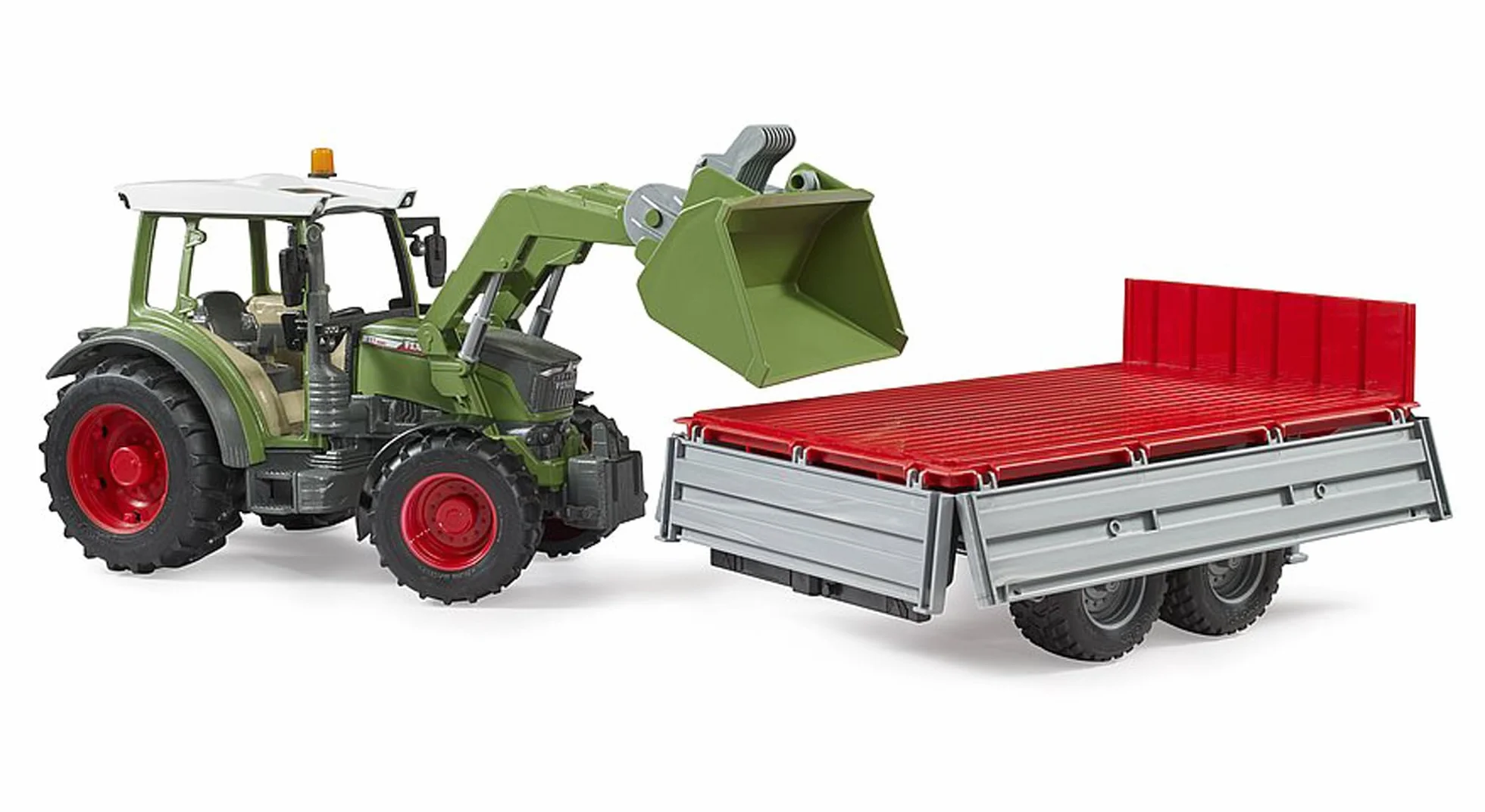 bruder 02182 - Trattore Fendt Vario 211 con caricatore frontale e rimorchio posteriore, Veicoli Agricoltura, Bulldog, Trattore, Rimorchio, Ribaltabile, Giocattoli dai 3 anni in su