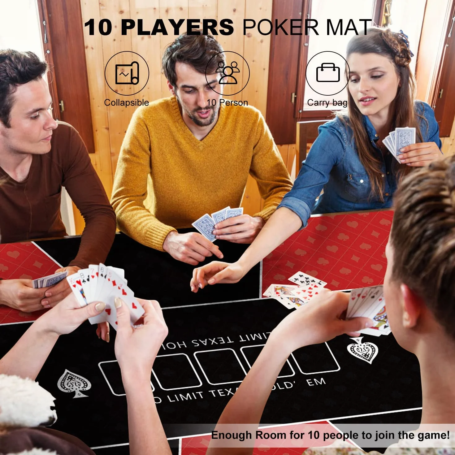 YUZPKRSI Tappetino da Poker 180 × 90cm, Texas Hold’Em Panno da Poker Portatile, Professionale Tappeto da Poker per 10 Giocatori, Layout Superiore del Poker con Borse da Trasporto