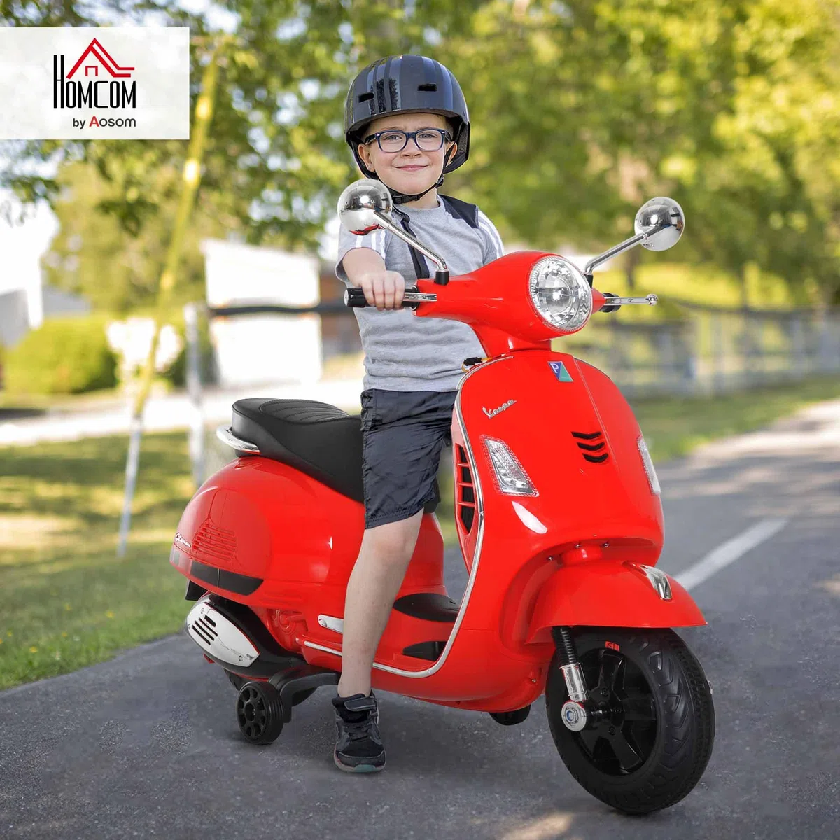 HOMCOM Vespa Moto Elettrica per Bambini, 6V Motorino Elettrico 3-6 Anni, Rosso, 102x50.5x75.5 cm