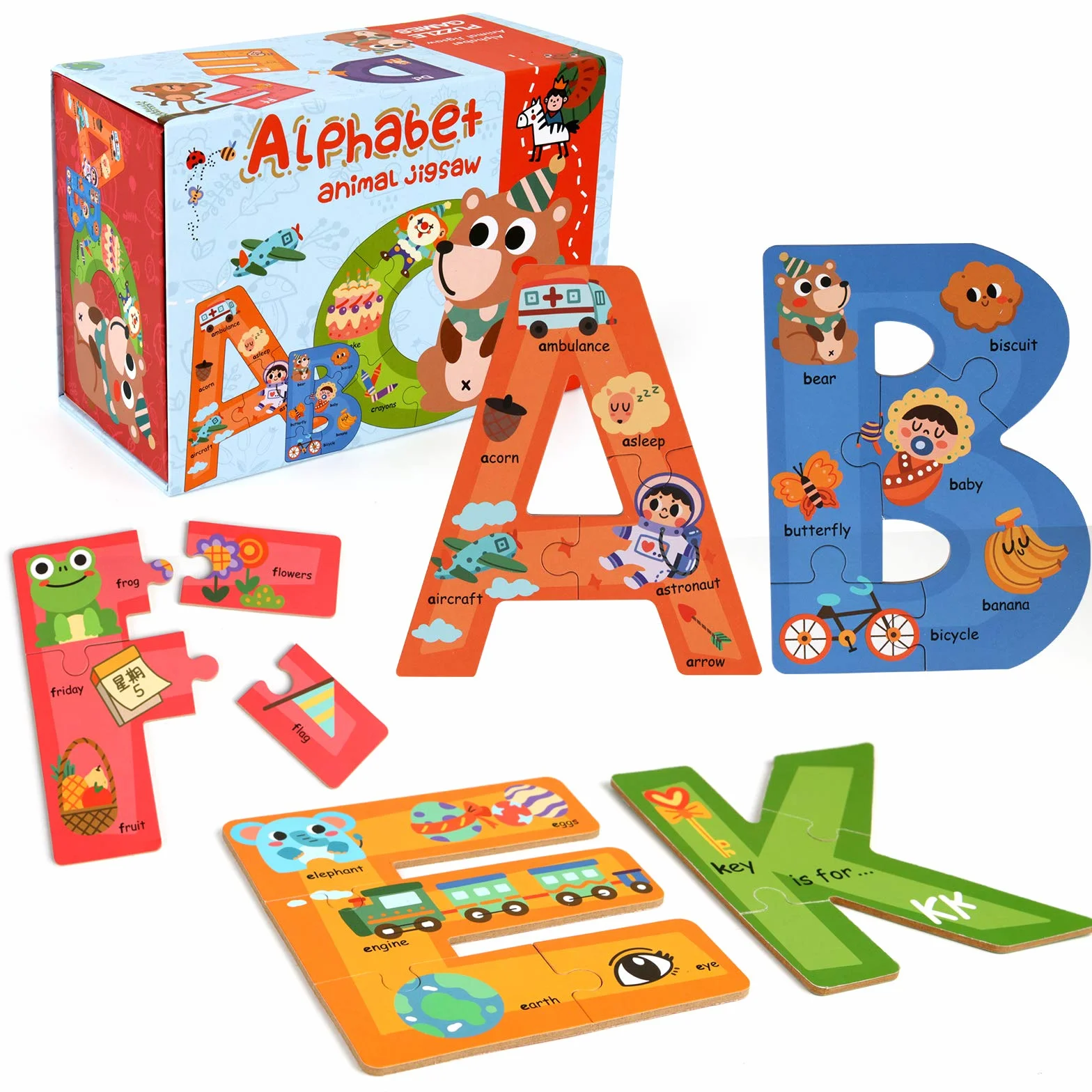 SYNARRY Puzzle Alfabeto Bambini 3 4 5 6 Anni, Puzzle con Lettere in Legno, Giochi Giocattolo Educativi per Scuola Materna