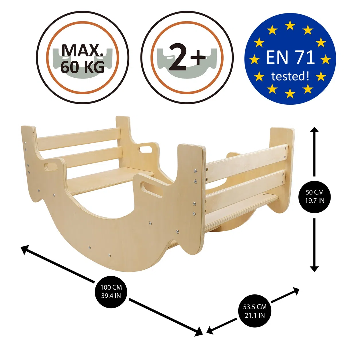Montessori Wooden Rocker Teeter Totter for 2 Kids, Natural Plywood
