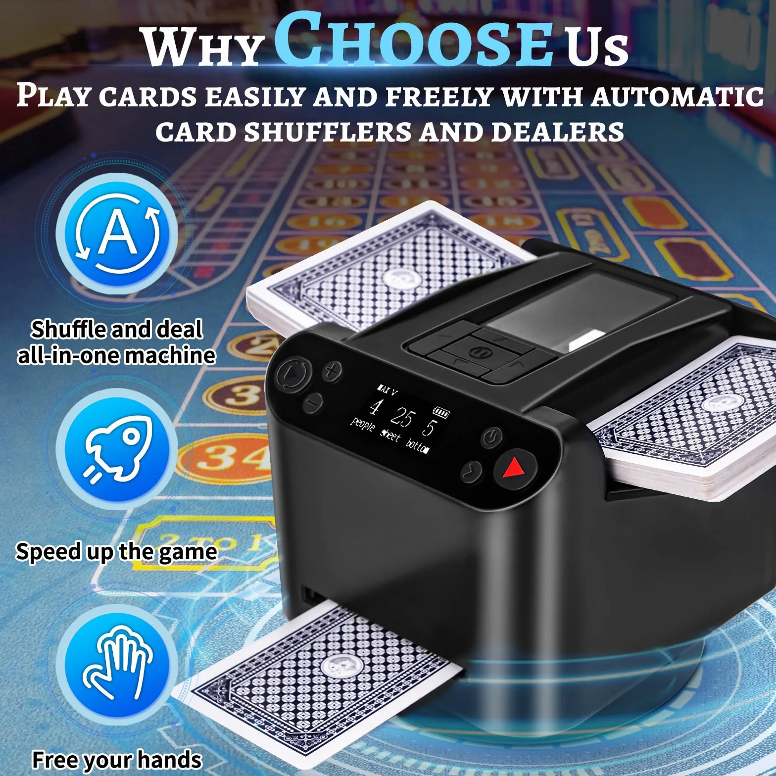 Pipihome Mescolatore Carte da Gioco, 2 in 1 Distributore Carte da Gioco Elettronico di Carte da Poker, Mischia Carte Automatico per Uno, Blackjack, Poker, Burraco, Card Shuffler per Texas Hold'em