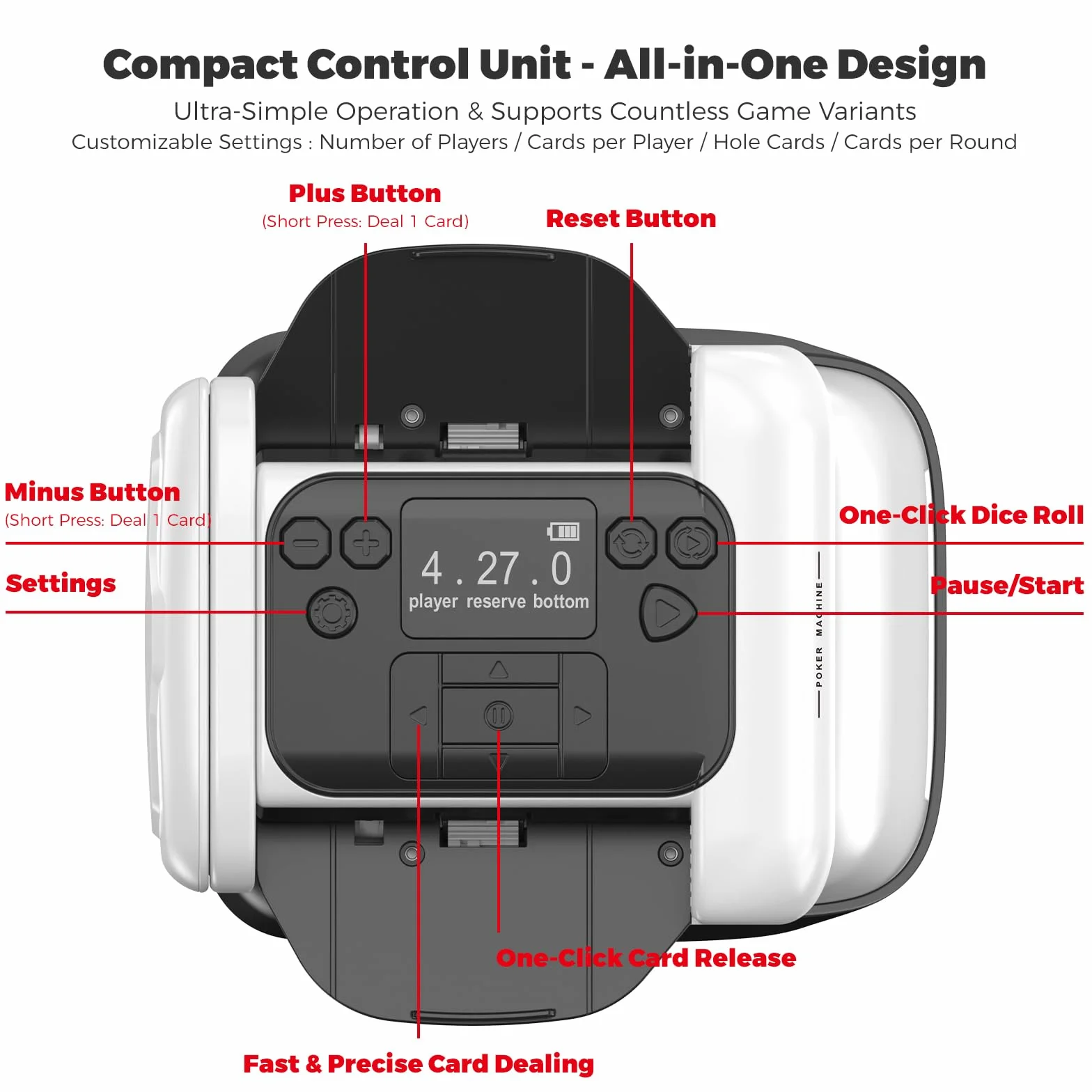 Trasmettitore automatico di carte e mixer per carte con funzione di rotazione a 360°, allocazione personalizzabile per molti giocatori, angolo di uscita versatile, compatibilità (nero)