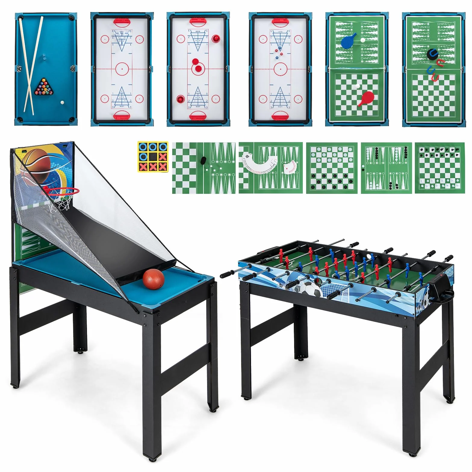 COSTWAY 15 in 1 Set da Tavolo da Gioco Combo, Tavolo Multigioco Basket Calcetto Hockey Biliardo Ping Pong Bowling Shuffleboard ecc, Set Combinato per Giochi Multipli per Bar Casa Ufficio