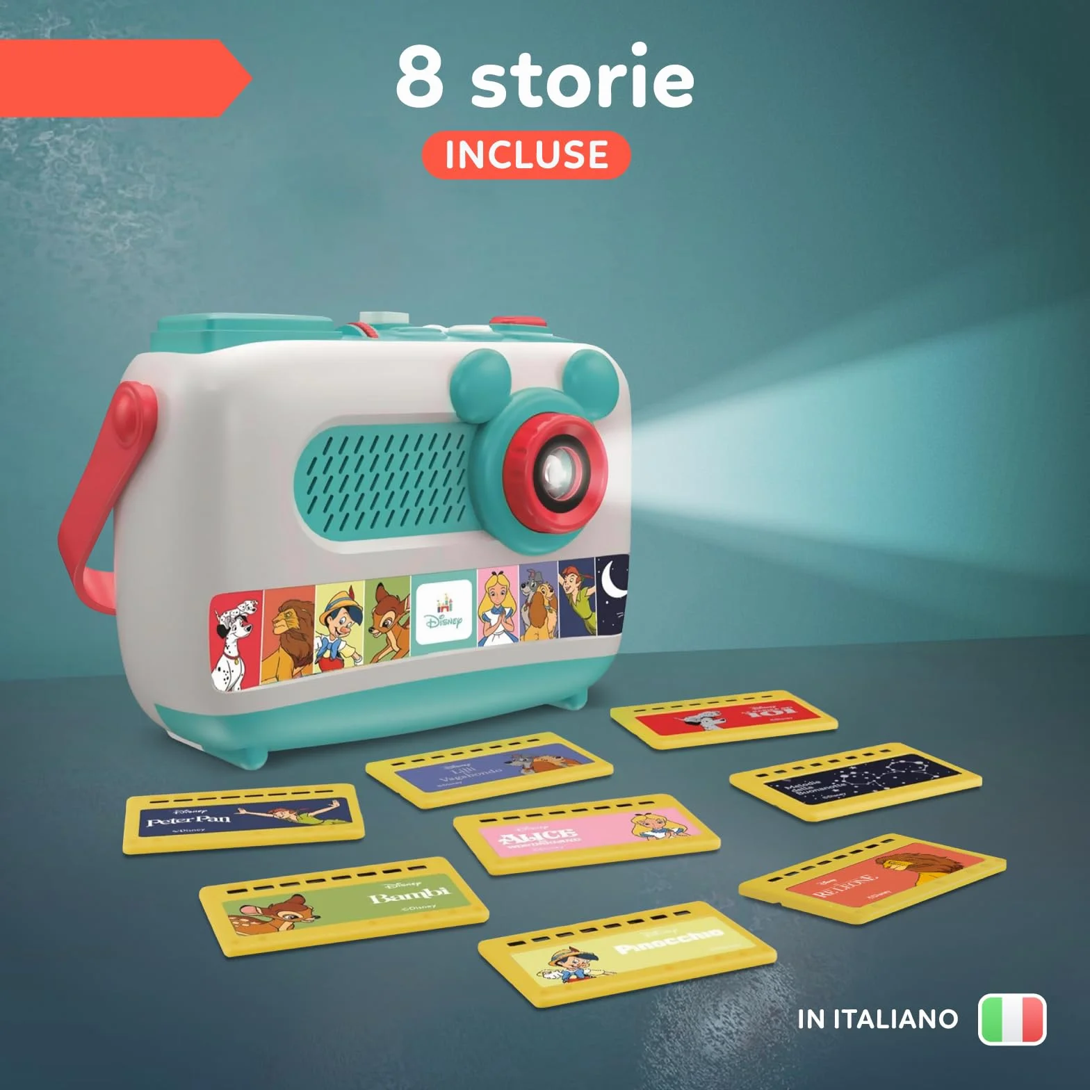 Clementoni Disney Baby Proiettore Raccontastorie Plus, Storyteller per Bambini 2+ Anni, 7 Storie Classiche, Gioco Elettronico Parlante Portatile, Idea Regalo, Italiano