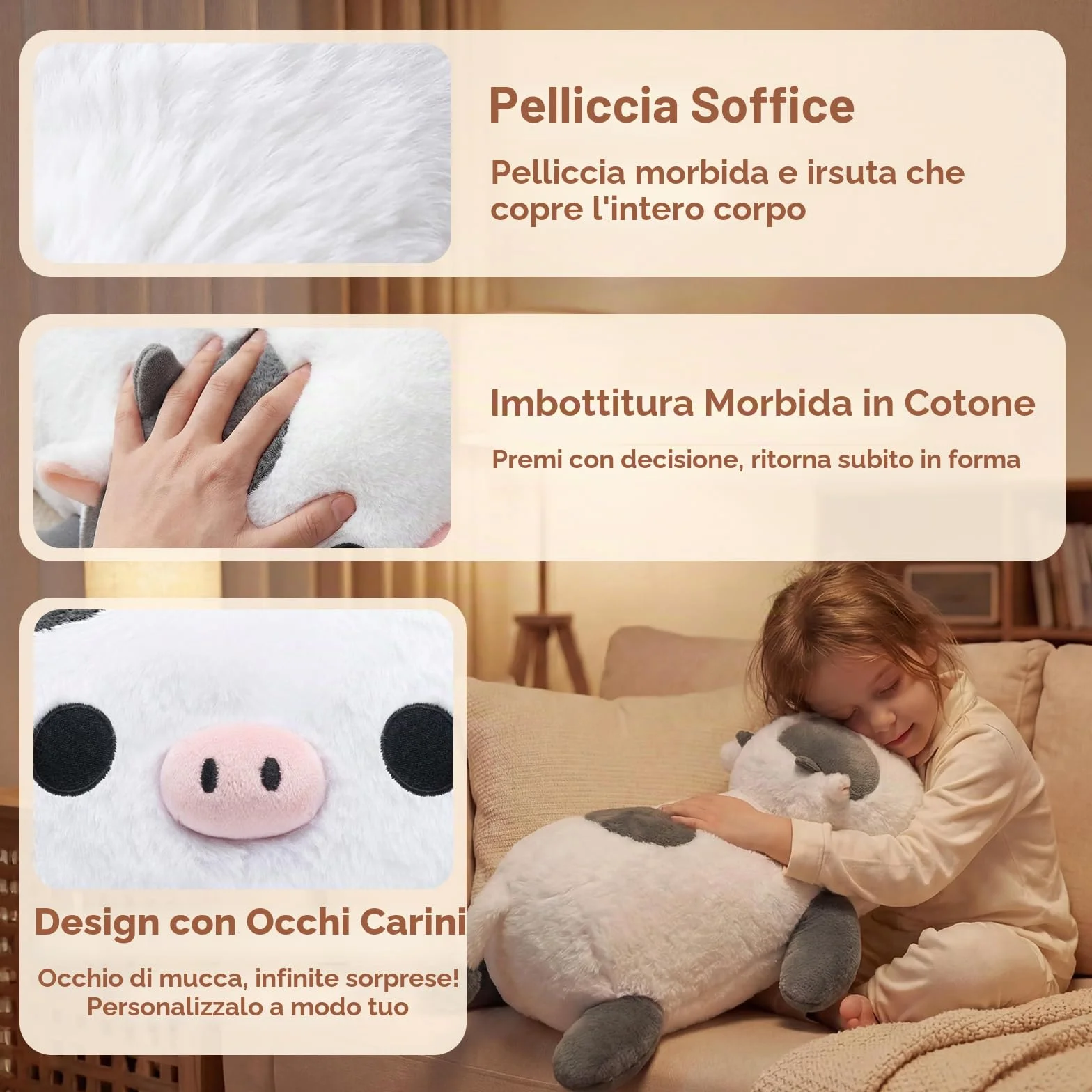 Mewaii Peluche Ponderato Mucca Grigia Bianca 58CM 4.0 Lbs – Cuscino Giocattolo Kawaii Morbido e Confortevole, Compleanno e Occasioni Speciali