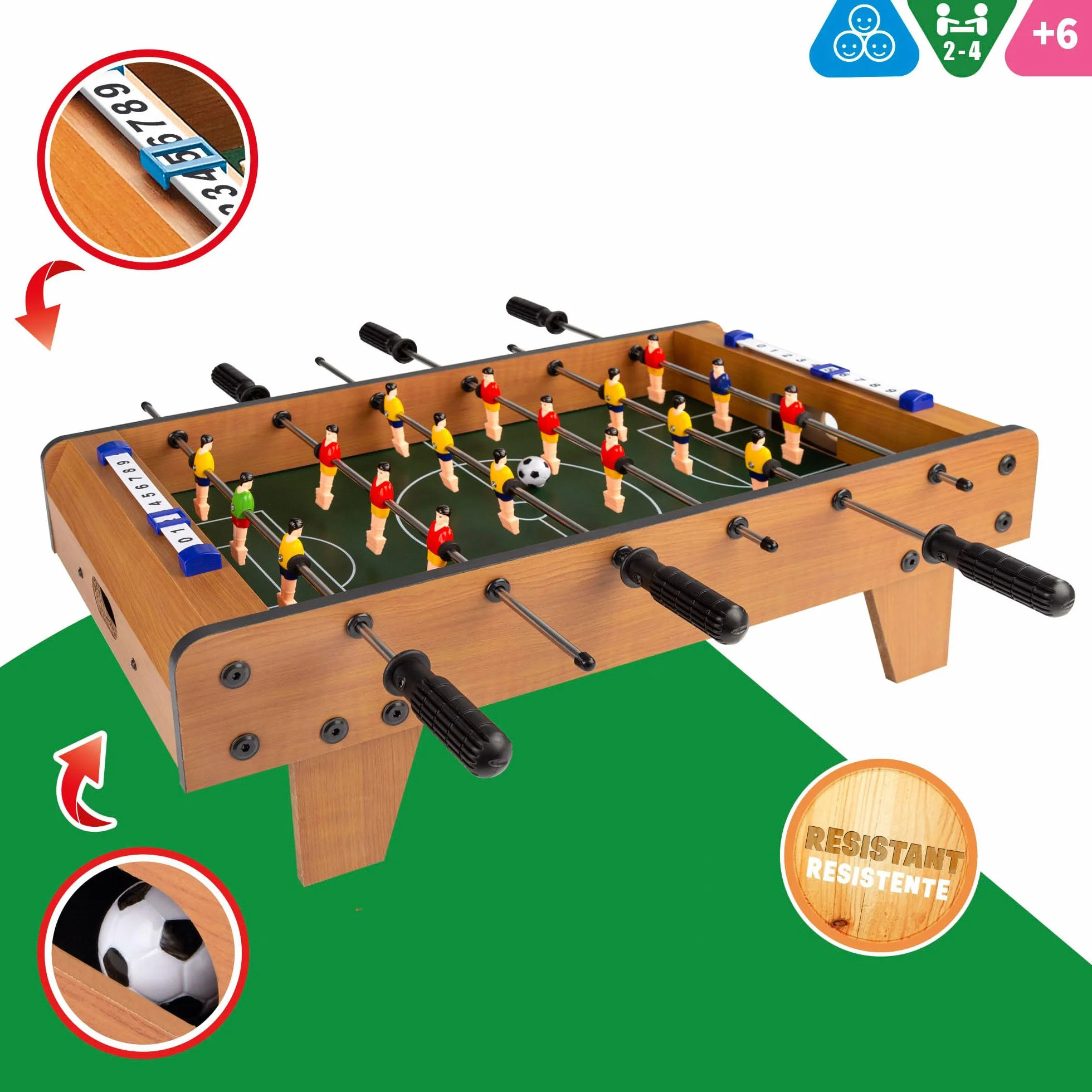 ColorBaby - Calciobalilla in Legno Premium 60 x 30 x 20 cm