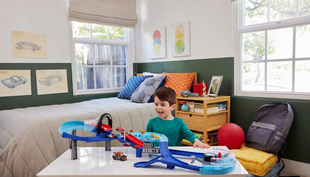 Mattel Disney Pixar Cars Pista Salti della Corsa Globale Playset z Propulsorem 2 Macchinine Saetta McQueen Francesco Bernoulli HXJ32