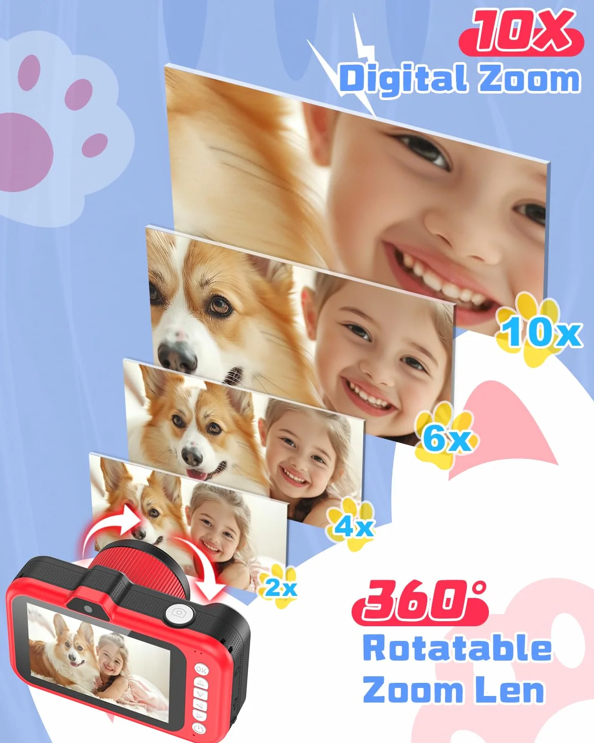Macchina Fotografica Bambini,Usteetic 3,5” Grande Schermo 1080P Fotocamera Digitale Bambini con 360° Obiettivo Zoom LED Flash 32GB TF Scheda,Regalo di Natale Giocattolo per 3 4 5 6 8 7 9 10 11 12 Anni
