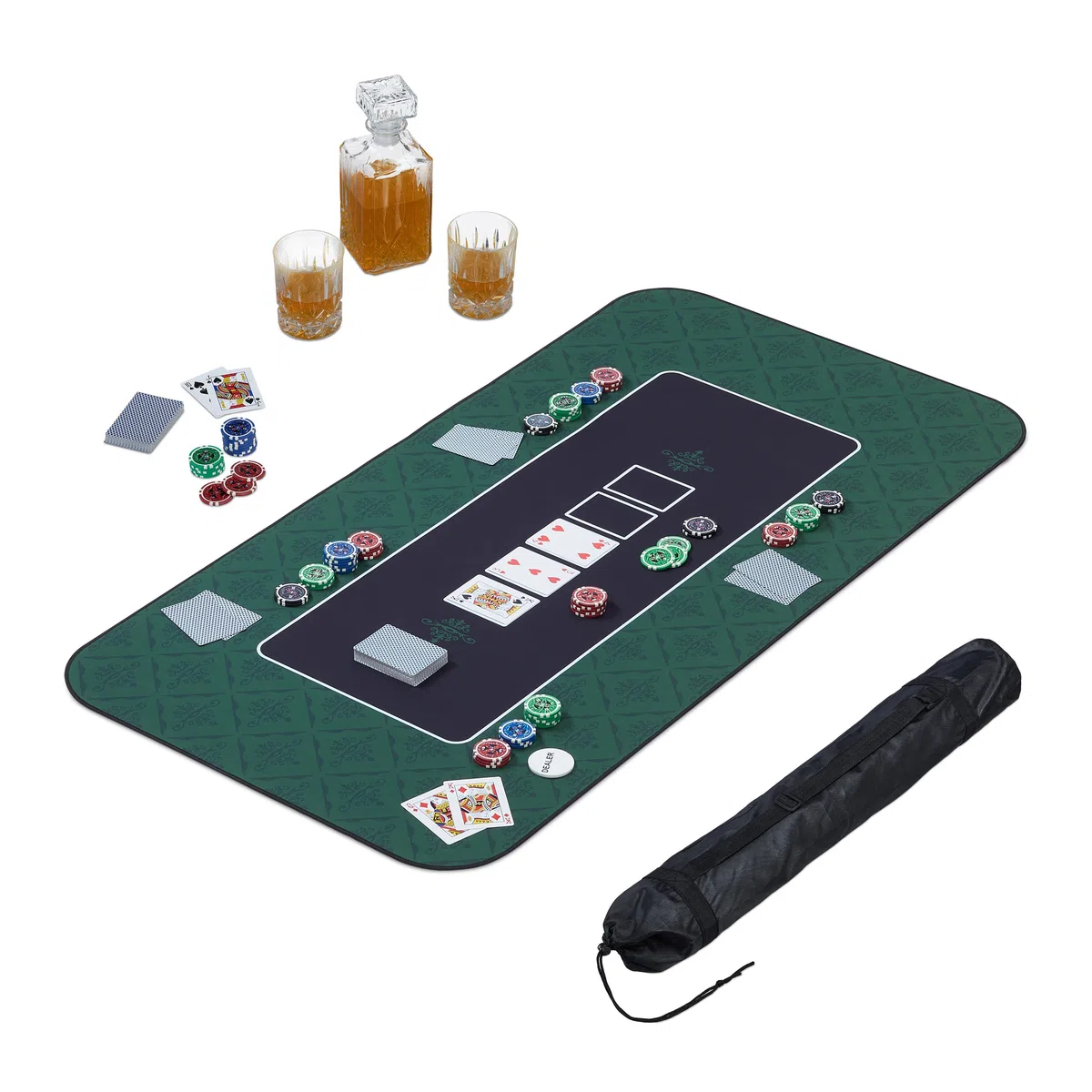 Relaxdays Tappeto da Poker 120x60cm Poliestere Verde Nero