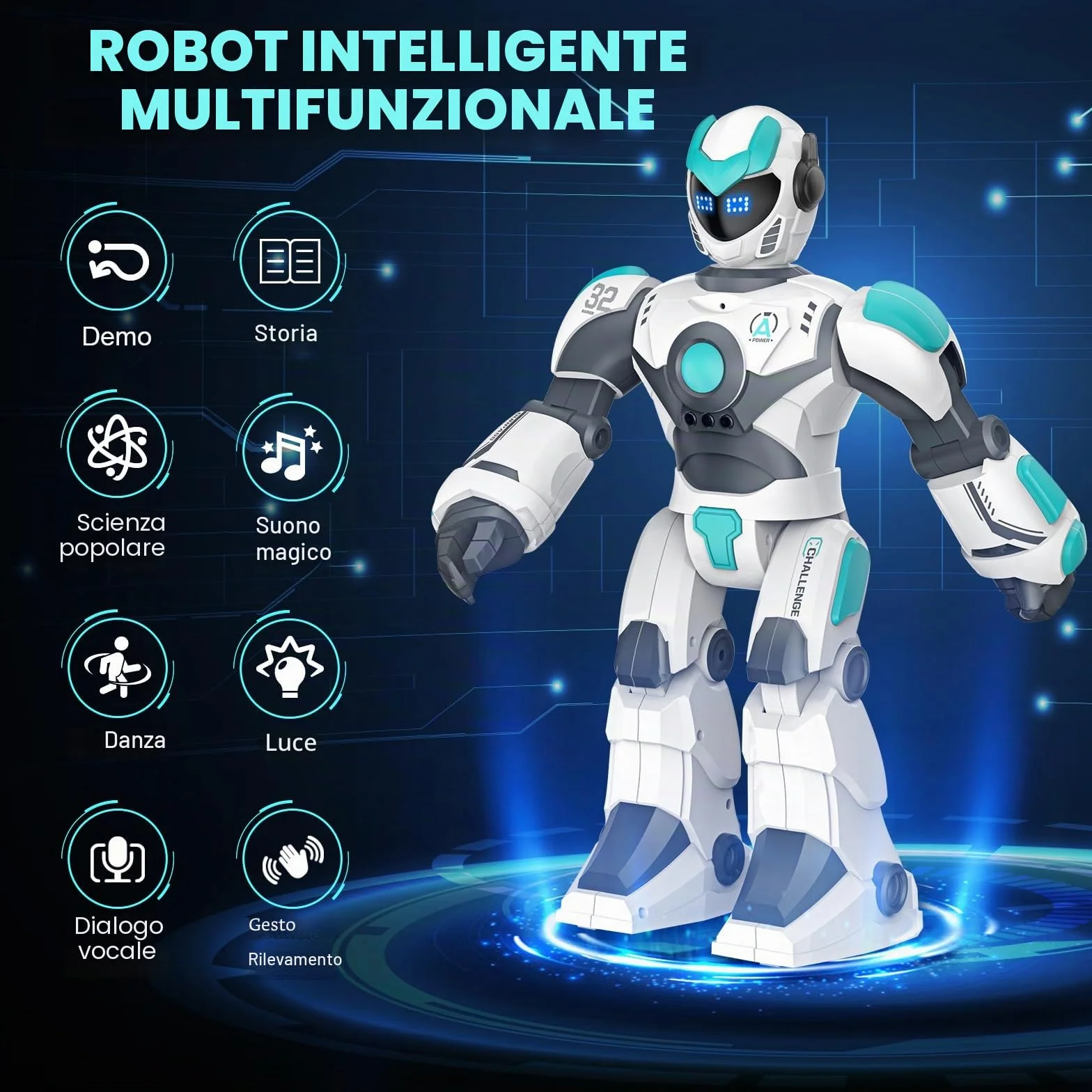 VATOS Robot Telecomandato Programmabile per Bambini, 40CM, Rilevamento di Gesti e Controllo Vocale, Intelligente e Ricaricabile per Bambini 3 4 5 6 8+