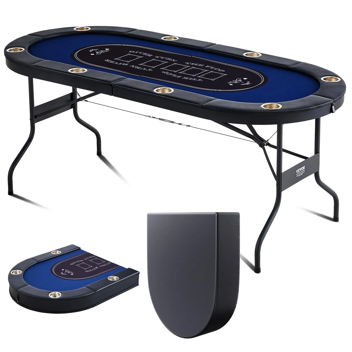 VEVOR Tavolo da Poker per Gioco Gambe per Tavolo Pieghevoli 1830 x 820 x 720 mm, Tavolo da Poker Pieghevole, Piano da Poker Nero e Blu Pieghevole 8 Giocatori ca., Tavolo Poker Copertura Antipolvere