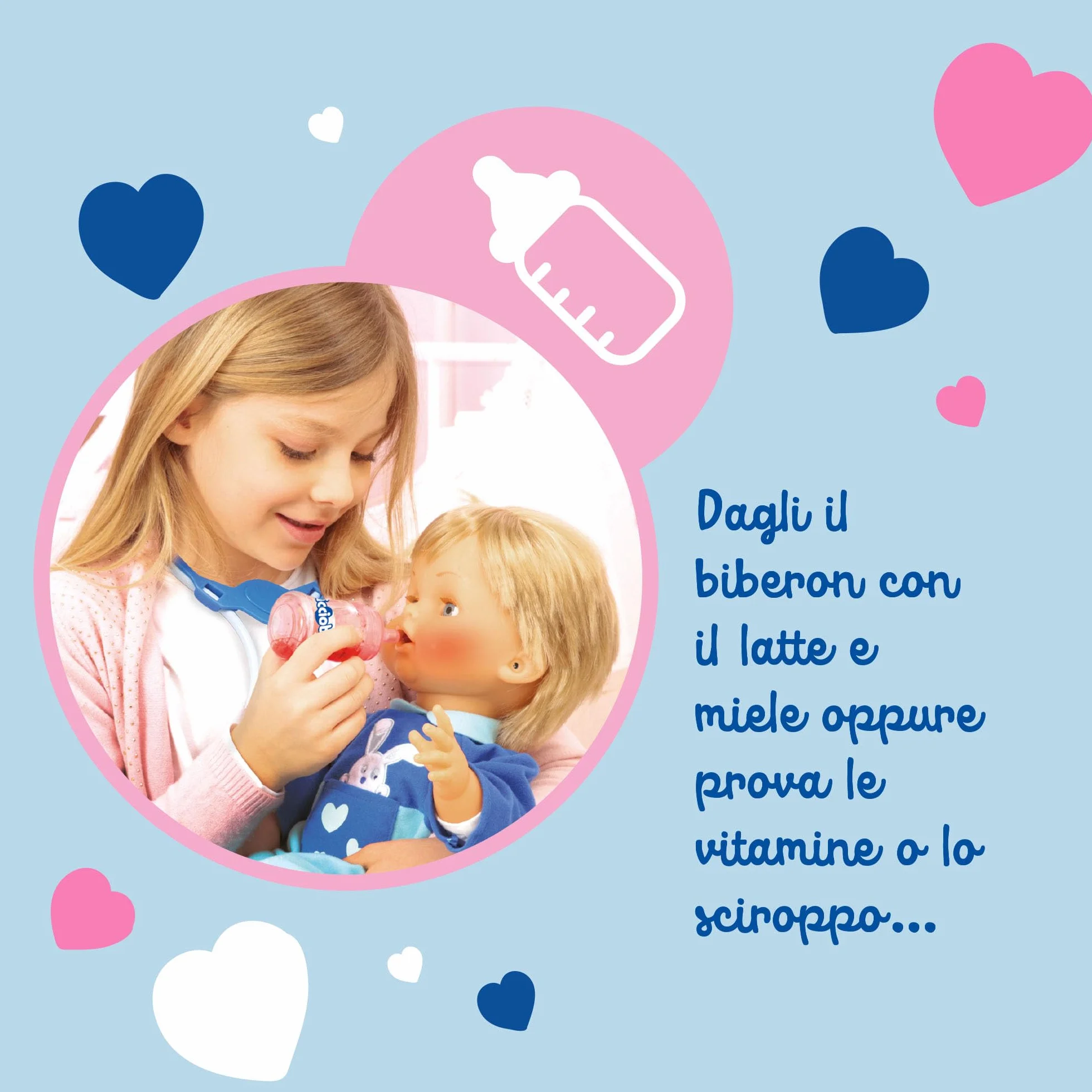 Cicciobello Bua, Bambola Interattiva con Accessori, Giochi Bambini 2 anni, Accessori per la Cura Come Termometro e Stetoscopio, Usa il Ciuccio per Farlo Smettere di Piangere!