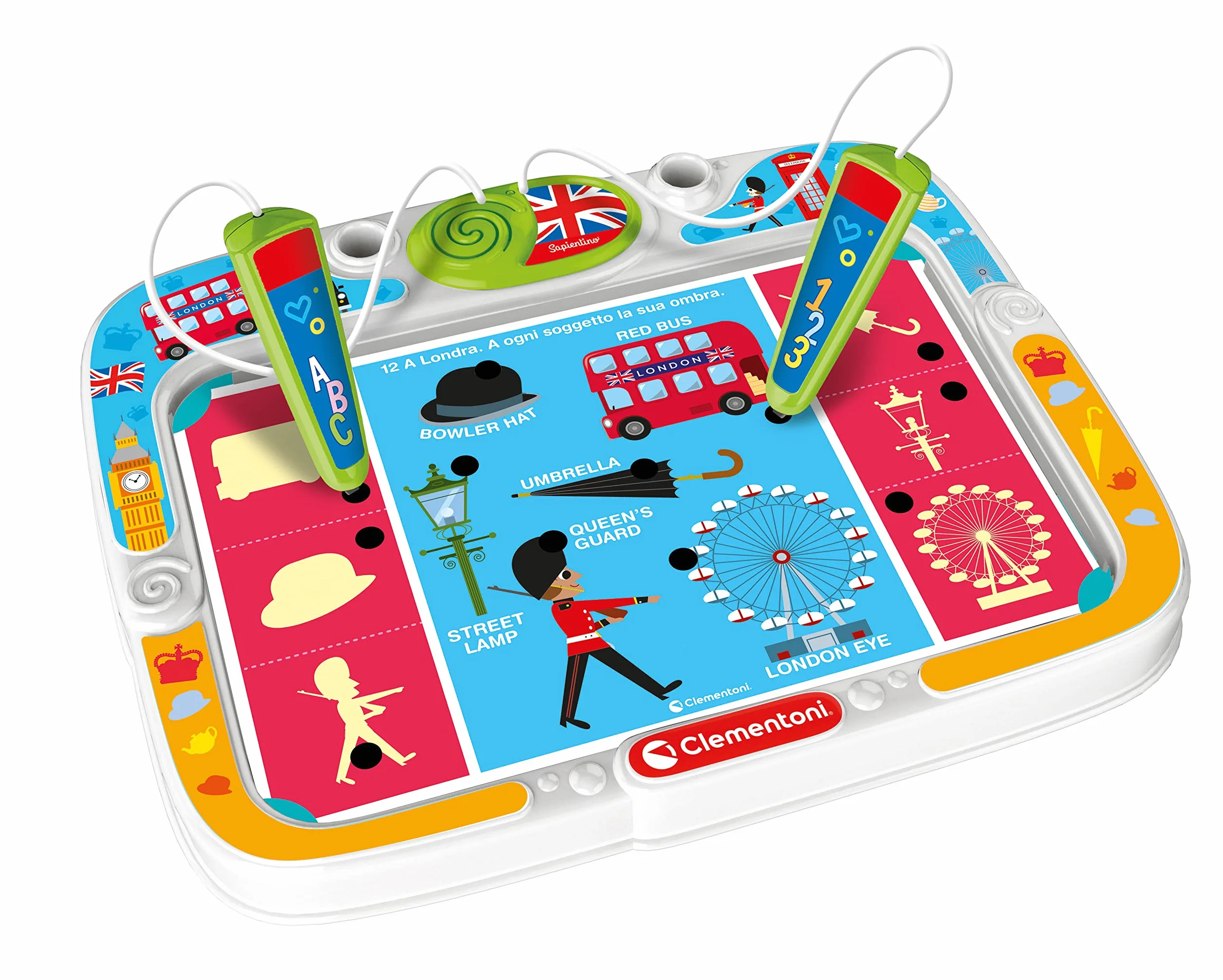 Clementoni Sapientino - Banchetto Inglese con 16 Schede Educative Illustrate, 32 attività e 2 Penne Interattive, Gioco Educativo 3-6 Anni, Made in Italy, Lingua Italiana, 16387