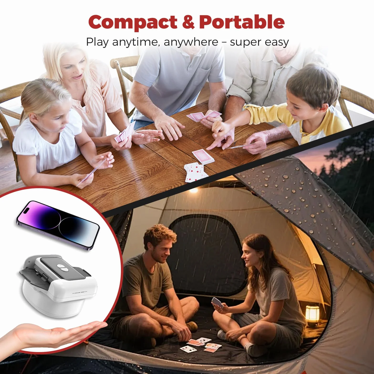 Shuffler automatico di carte, 2 modalità di funzionamento, ricaricabile con batteria a lunga durata, silenzioso, per UNO, Poker, carte Blackjack, nero (bianco e nero)