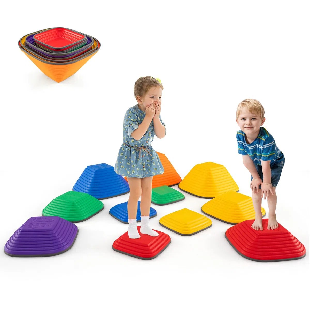 HOMASIS Pietre di Equilibrio Balance Board Bambini Impilabili Antiscivolo Blocchi di Equilibrio per Interno ed Esterno 3+ Anni