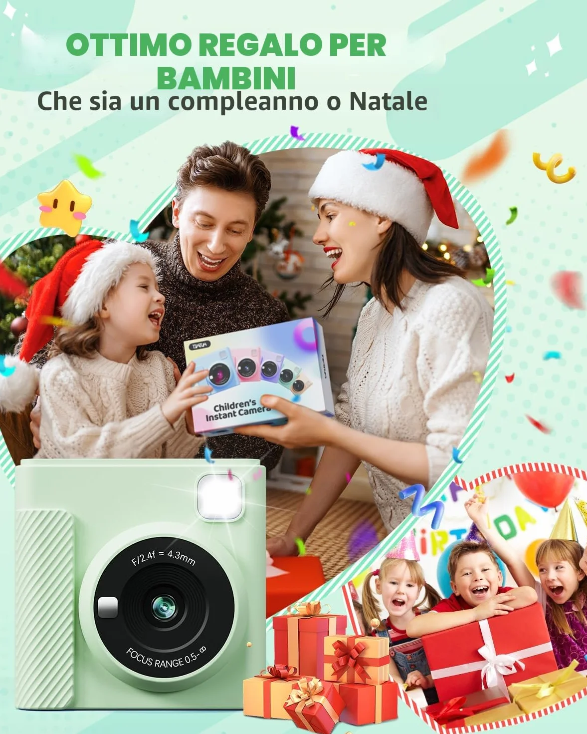 TIATUA Macchina Fotografica Bambini Istantanea 2.4 Pollici 1080P Fotocamera Digitale con 32GB Scheda