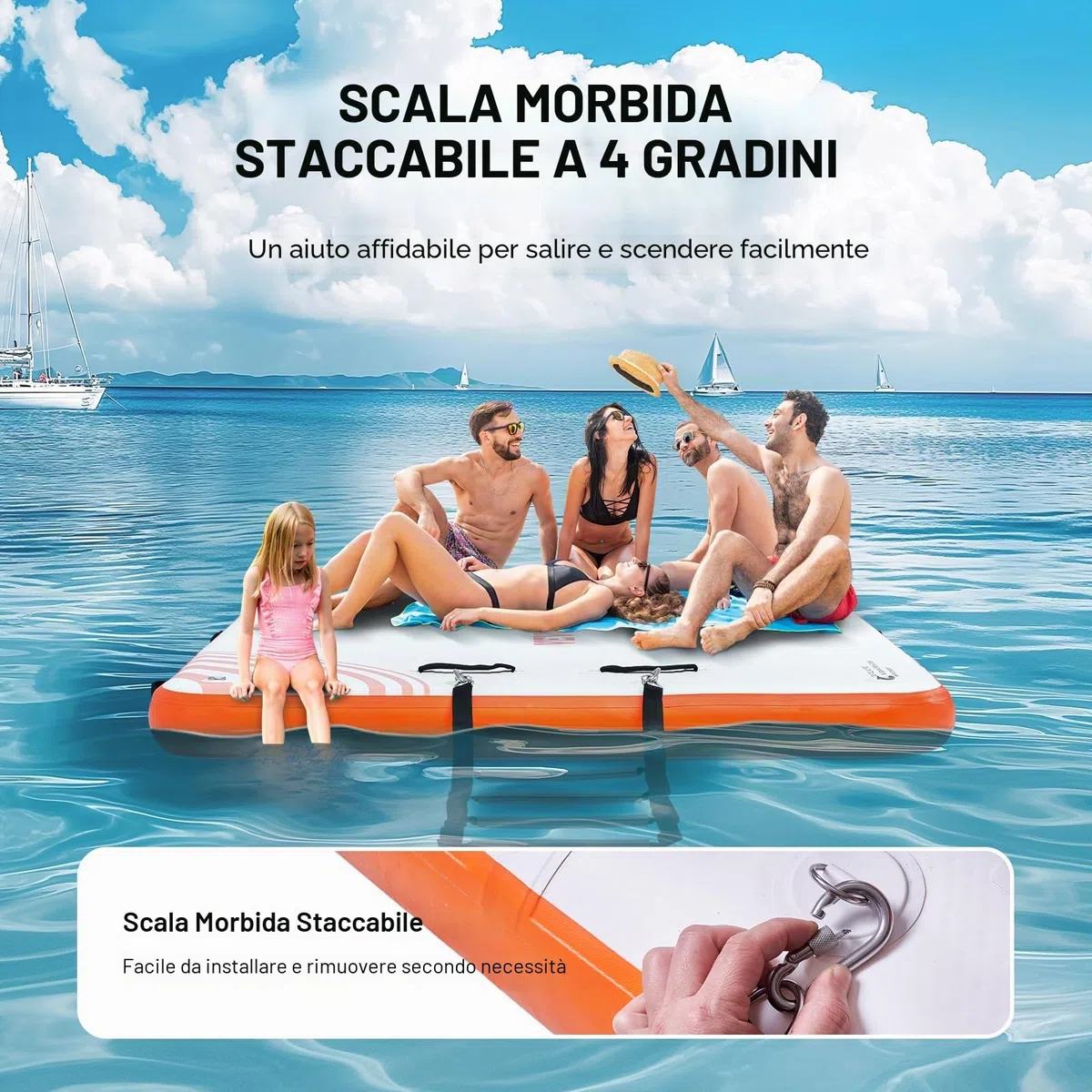 VEVOR Pontile Galleggiante Gonfiabile, Piattaforma 8x5 Piedi Tappetino Antiscivolo con Borsa per Il Trasporto Portatile Scaletta Rimovibile, Zattera per Isola per Piscina, Spiaggia