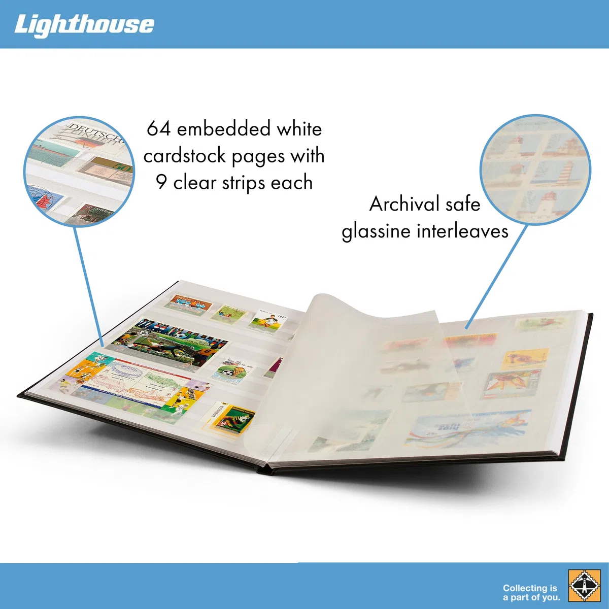 Leuchtturm 327876 Album per Collezionisti di francobolli - Stock-Book Basic - 64 Pagine Bianche DIN A4 - Non Imbottito, Copertina Blu
