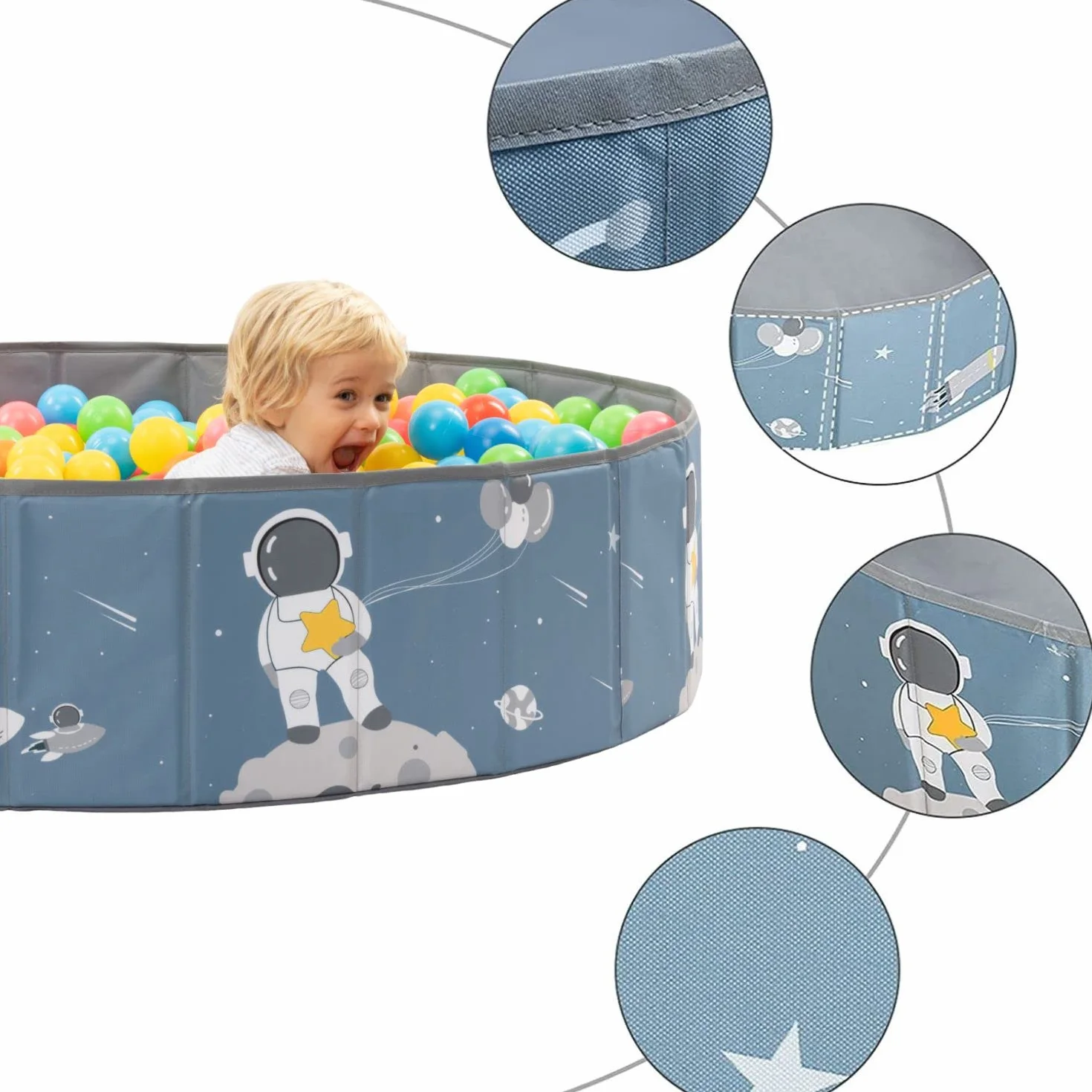 Piscina di Palline per bambini- Piscina con Palline Pieghevole- Parco giochi con Palline- Per uso Interno ed Esterno- Piscinetta Portatile- (Palline non Incluse) (SPACE 120x30cm)