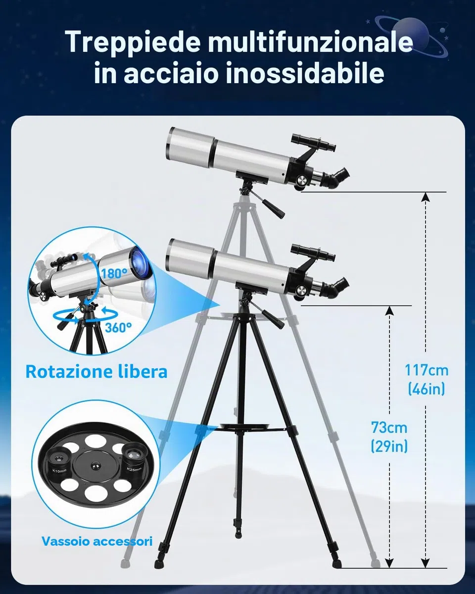 Teleskop Astronomie 90/600mm Telescopio 90 mm Apertura 600 mm Telescopio per Bambini Principianti Telescopiokit Astronomia per Adulti con Zaino e 2 oculari Adattatore Set per astronomia