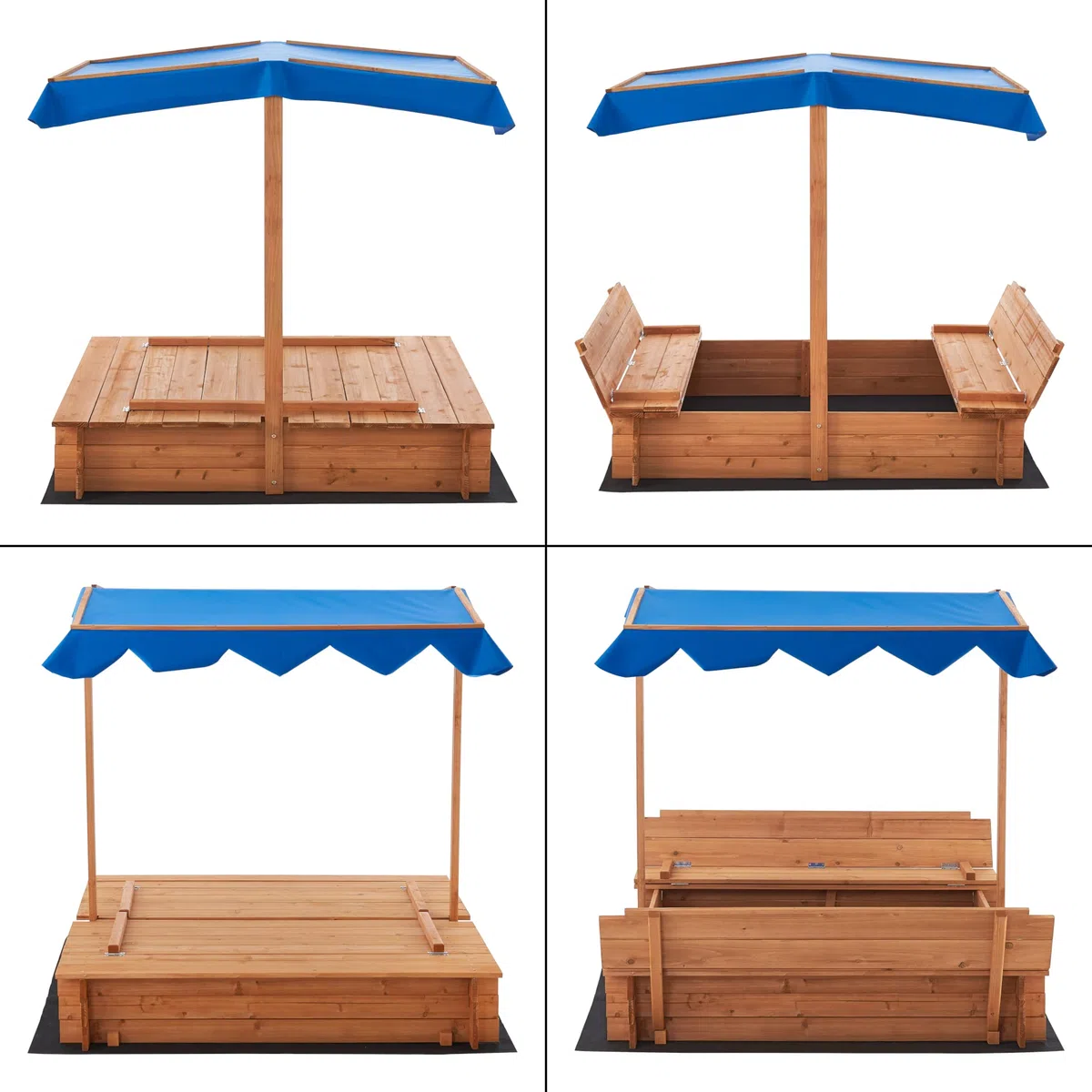 [en.casa] Sabbiera per Bambini in Legno con Panchine Integrate e Tenda Parasole Area Gioco da Giardino con Sedute Ripiegabili e Copertura per Sabbia 120 x 120 x 120 cm
