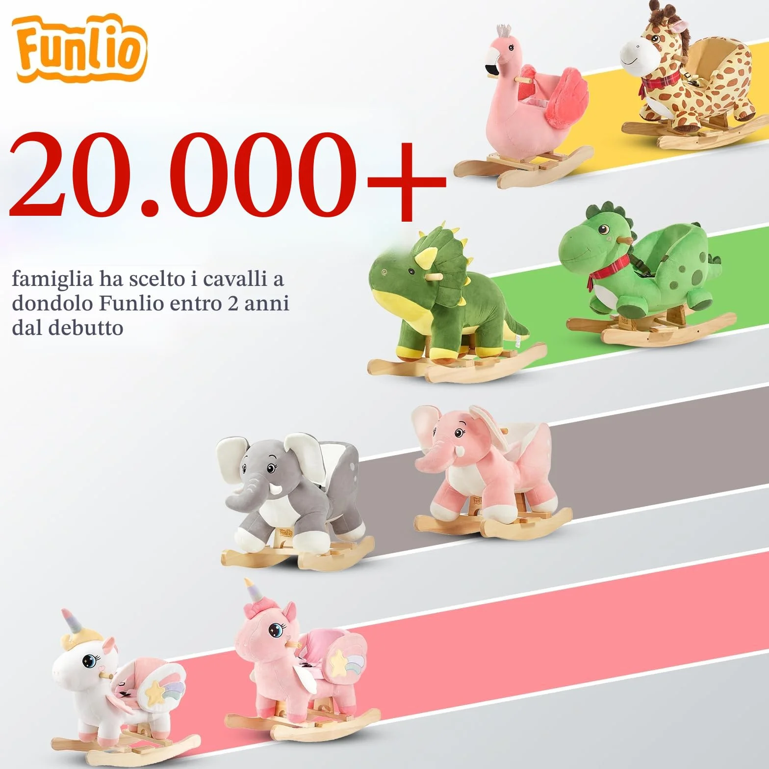 FUNLIO Cavallo a Dondolo Unicorno, Rainbow Fairy per bambini da 6 mesi a 3 anni, Cavalcabile, di Peluche, Facile da Montare
