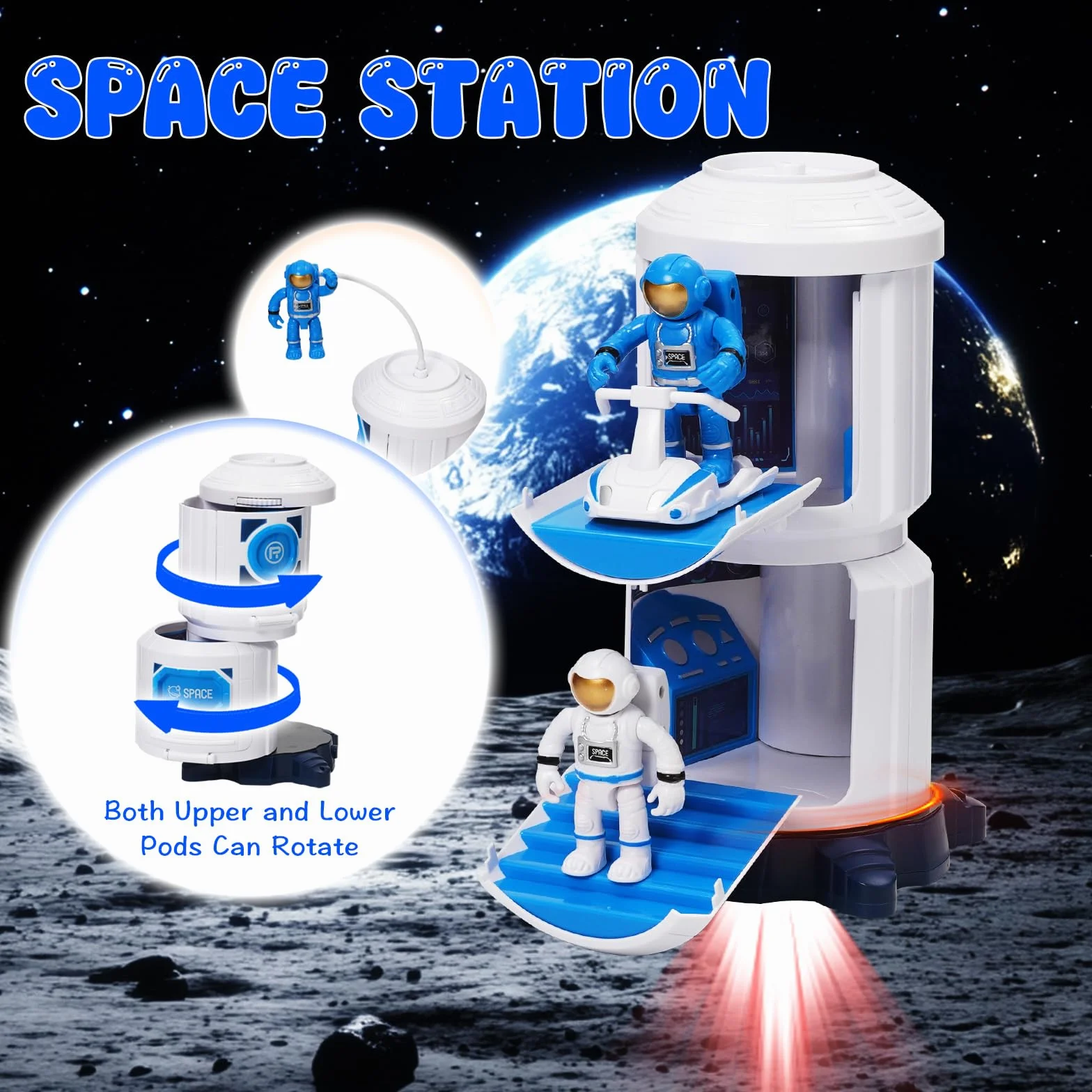 Space Shuttle Racket giocattolo per bambini, giocattolo spaziale con effetti di luce e suono, con stazione spaziale, Space Shuttle, Space Rove e astronauti, regalo per bambini
