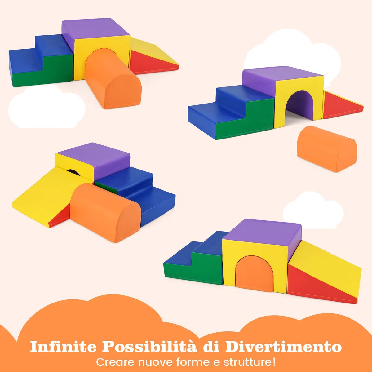 COSTWAY Set di 4 Blocchi in Schiuma per Arrampicarsi e Gattonare per Bambini, Giocattoli Morbidi da Interno (Giallo)