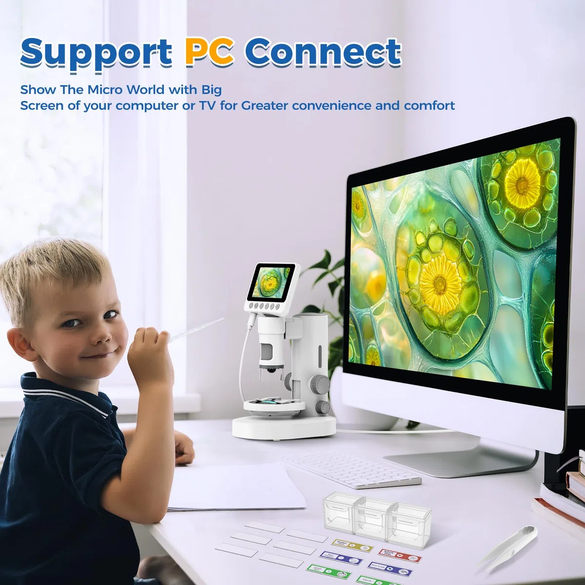 USCAMEL 1000X Microscopio Digitale per Bambini - Schermo 4K 3.5", Elettronico Ricaricabile con Kit di Vetrini - Educativo ingrandimento per monete, piante, insetti, apprendimento scientifico