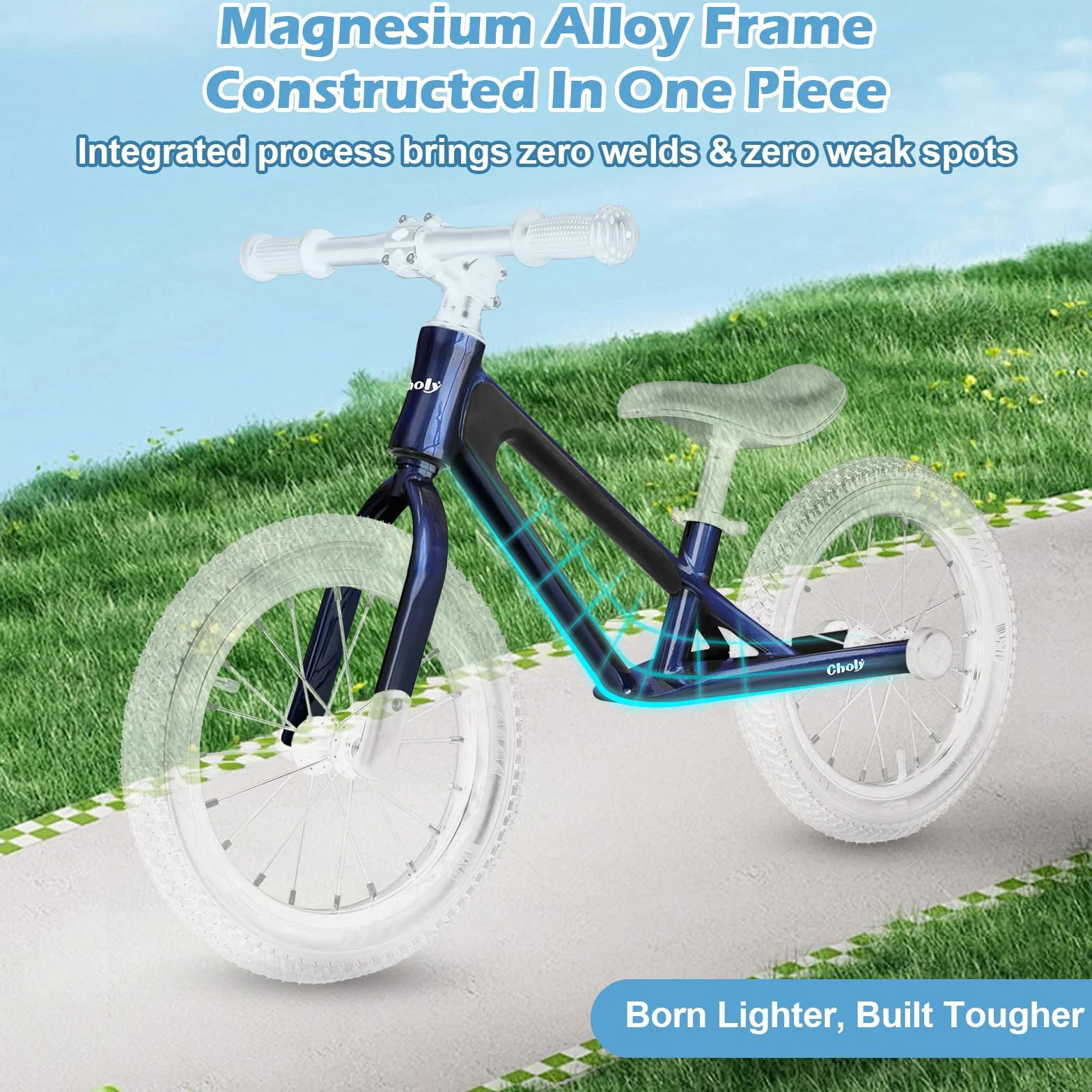 CHOLY Bicicletta da 14 pollici per bambini dai 3 ai 6 anni, senza pedali per bambini con sedile regolabile, pneumatici e telaio in lega di magnesio, bicicletta da allenamento leggera per bambini