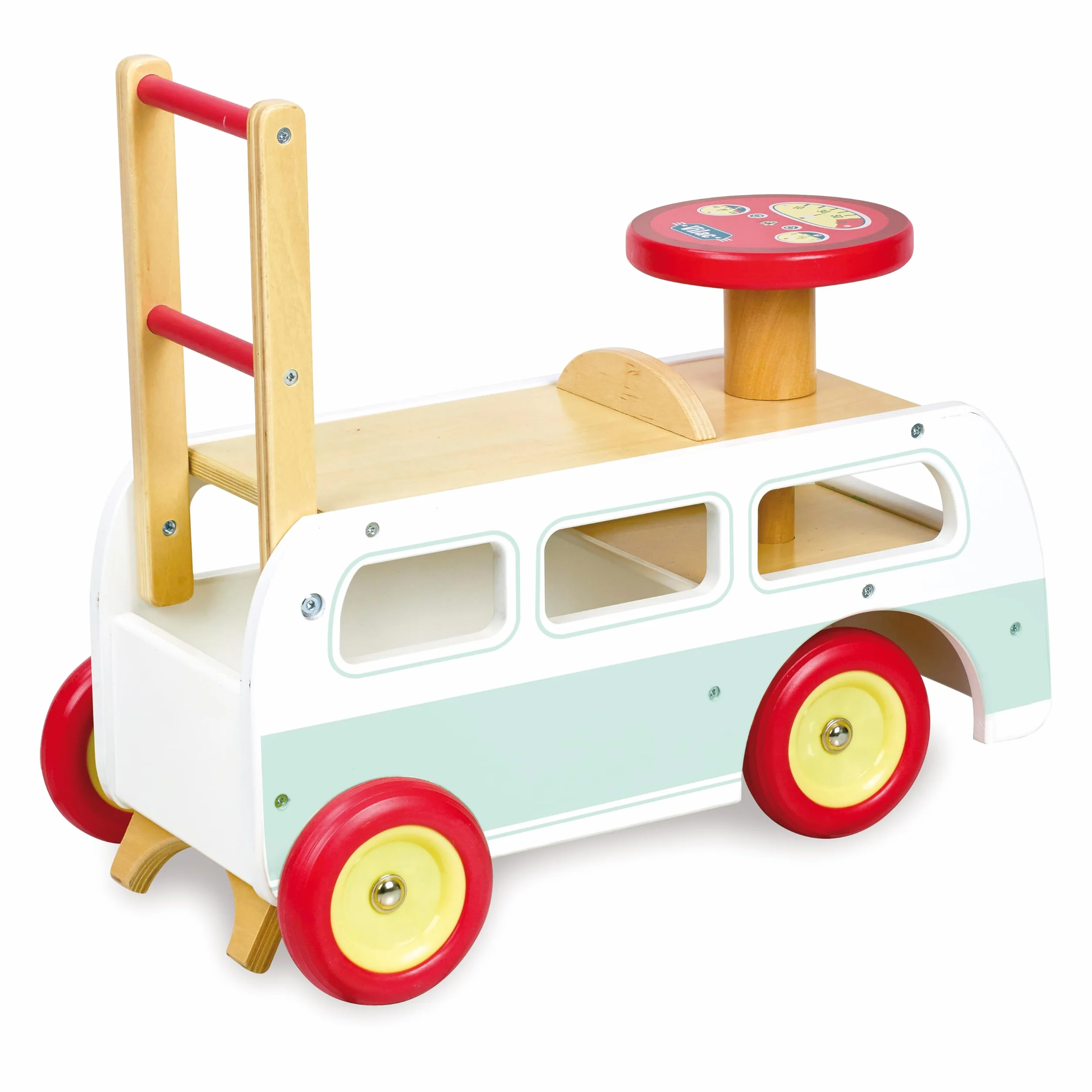 Vilac Campervan Walker 2 in 1 in legno, con scomparto nascosto, giocattolo cavalcabile, adatto per bambini dai 12 mesi in su