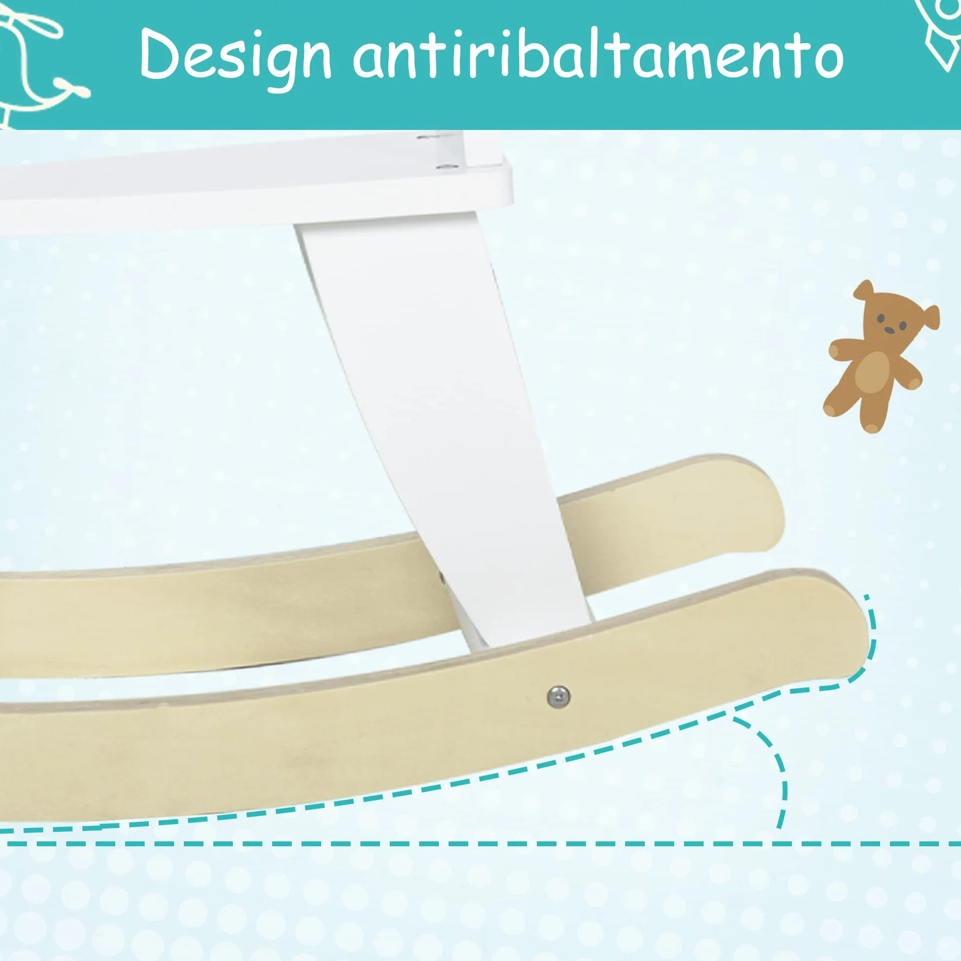 HOMCOM Cavallo a Dondolo Classico in Legno per Bambini 1-3 Anni con Bordo, Maniglie e Poggiapiedi, 68x26.5x48cm, Bianco