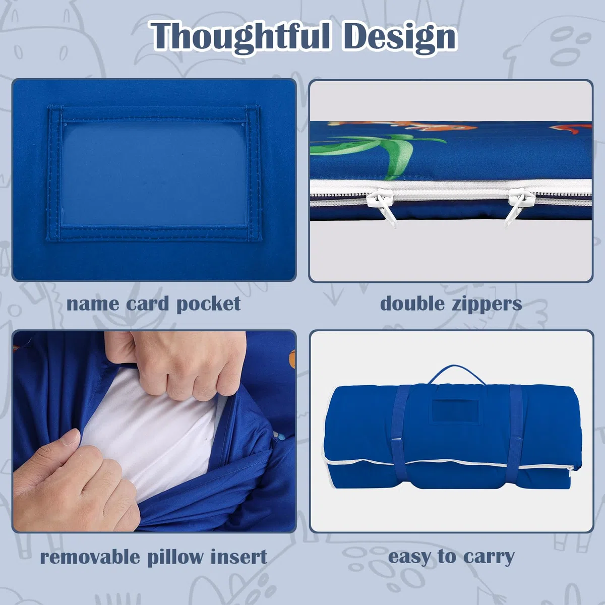 decalsweet Sacco a Pelo Bambino con Rimovibile Cuscino, Nap Mat per Bambini Pieghevole per Ragazze Ragazzi, Nap Mats con Doppia Cerniera per Campeggio, Scuola Materna e Asilo, 150×60cm
