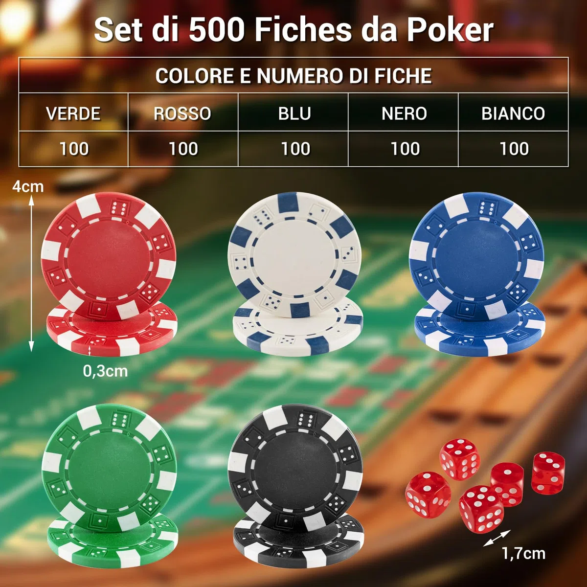 COSTWAY Chips Poker Set da Poker di 500 Chips, Inclusi 2 Mazzi di Carte da Poker 5 Dadi 1 Pulsante Dealer Valigetta in Alluminio (Argento)