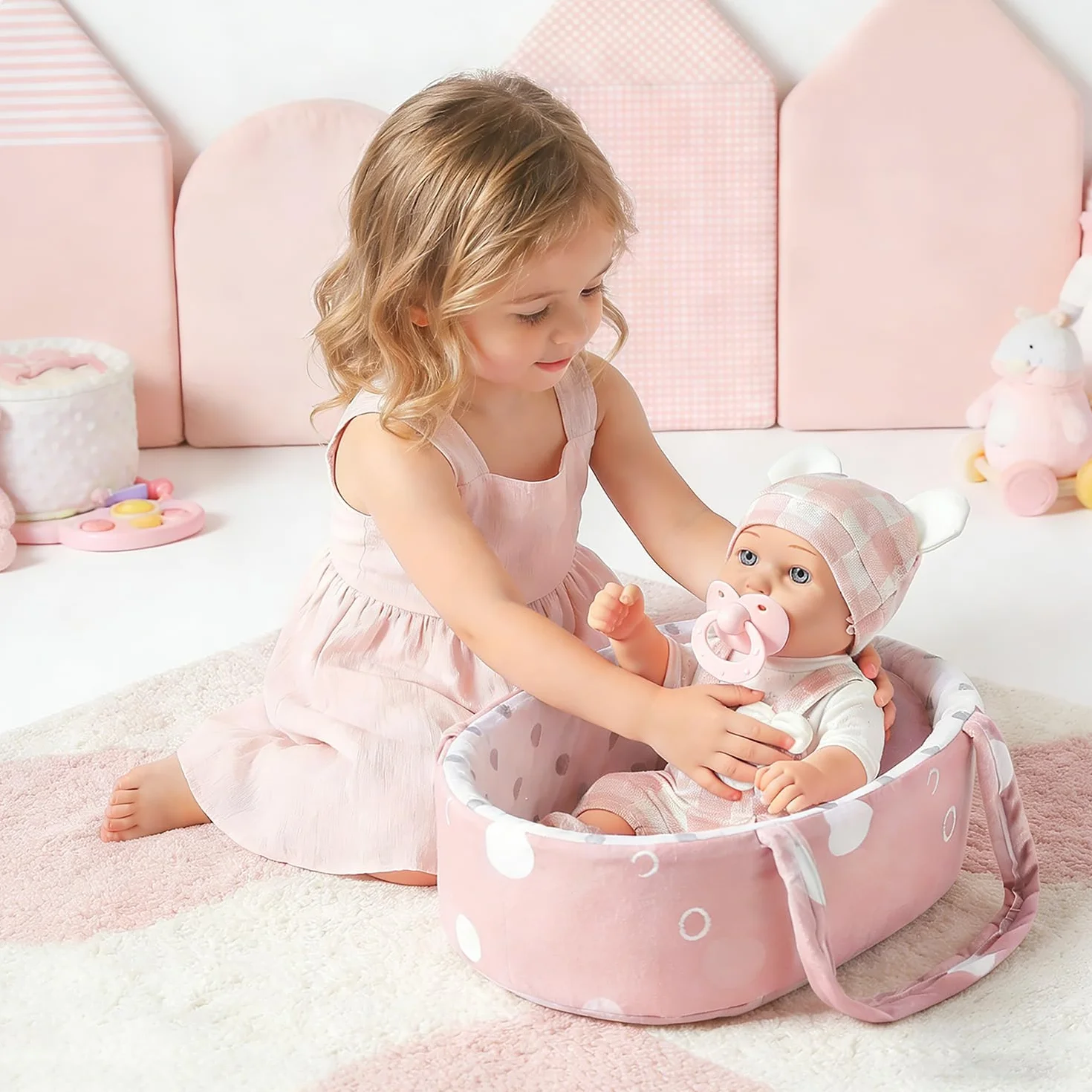 Set di giocattoli per bambole da 30,5 cm, con accessori, include culla per bambole, ciuccio e coperta, prima bambola per bambine dai 3 anni in su
