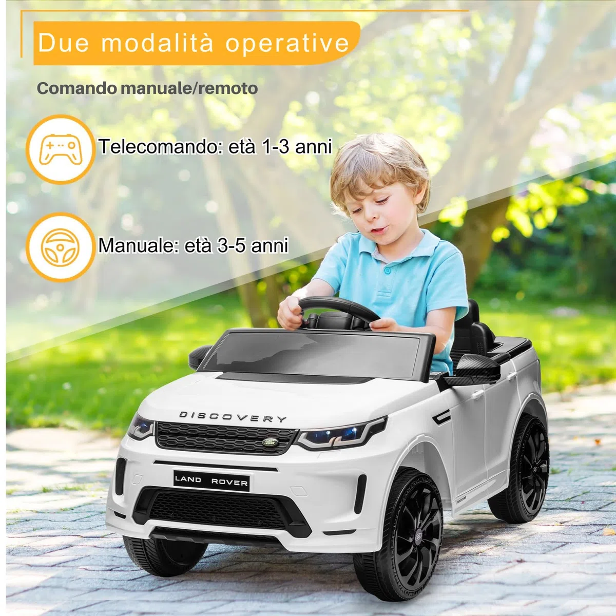LALAHO Mcchina Elettrica Per Bambini LAND ROVER Discovery Sport 12V con Doppi Motori, 3-5km/h Auto Elettrica per Bambini 3-5 Anni, Sospensioni, MP3, Telecomando (Bianco)