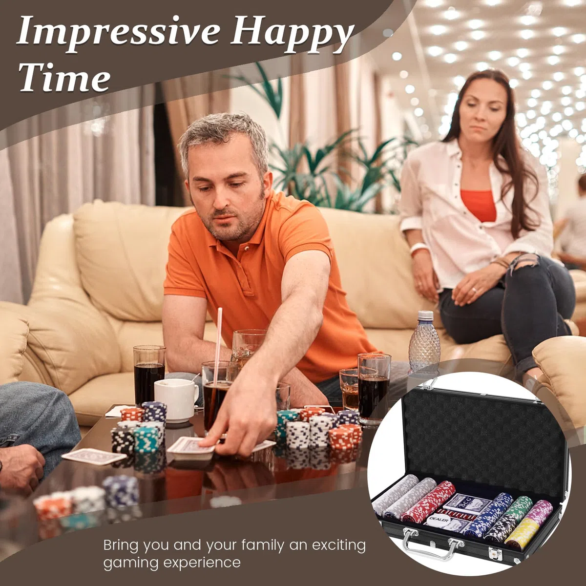 HOMASIS Set da Poker con 300 Chips, Valigetta da Poker con Serratura, Kit Poker con 2 Mazzi di Carte, 5 Dadi, 1 Bottone del Mazziere, Carte da Poker per Feste (Nero)